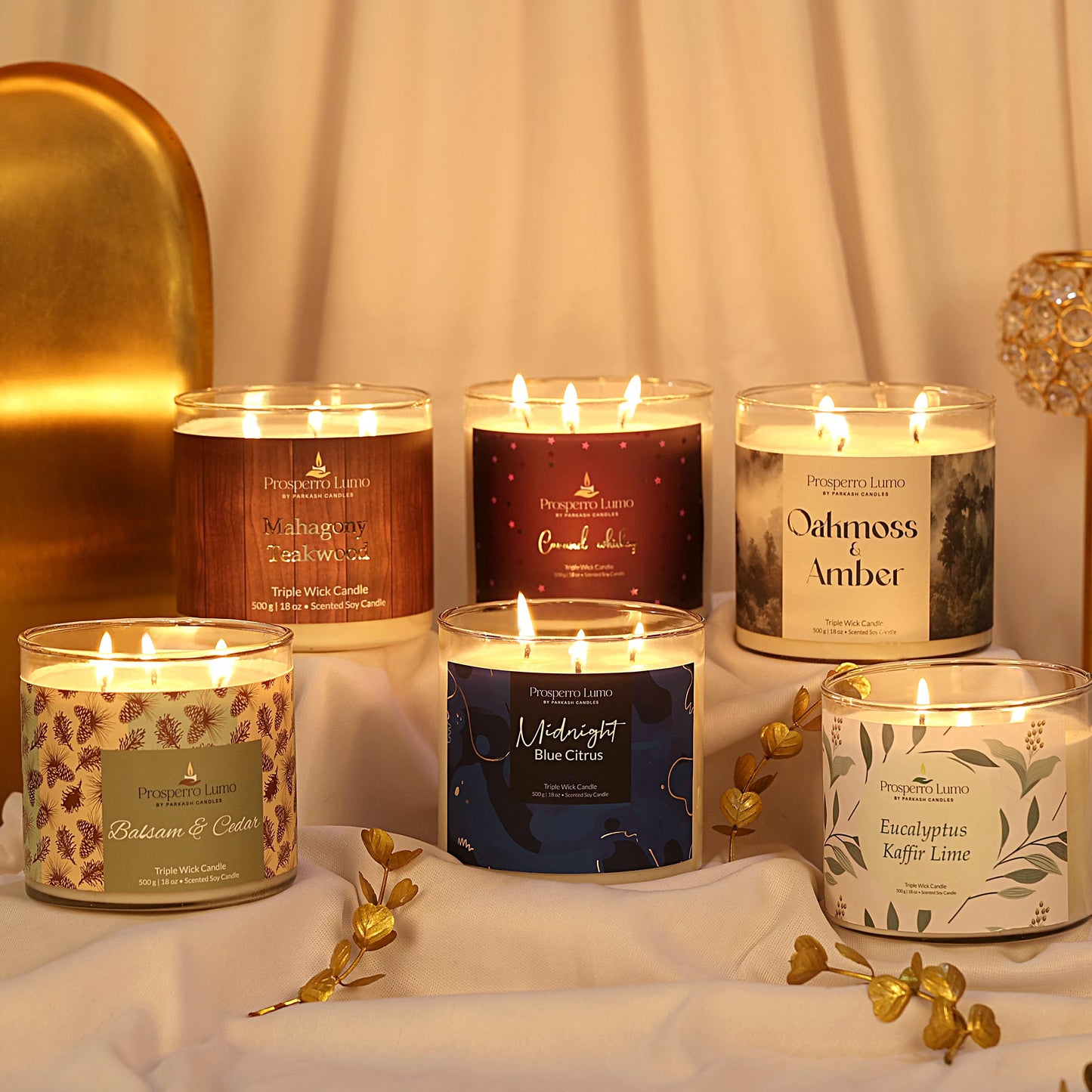 PROSPERRO LUMO by Parkash Candles Premium Scented Soy Wax Candle 500 gm 35-40 Hrs Luxury Aroma Therapy Triple Wick Votive Jar Candle | Scented Candles for Home Decor Gift Set (Midnight Blue Citrus)