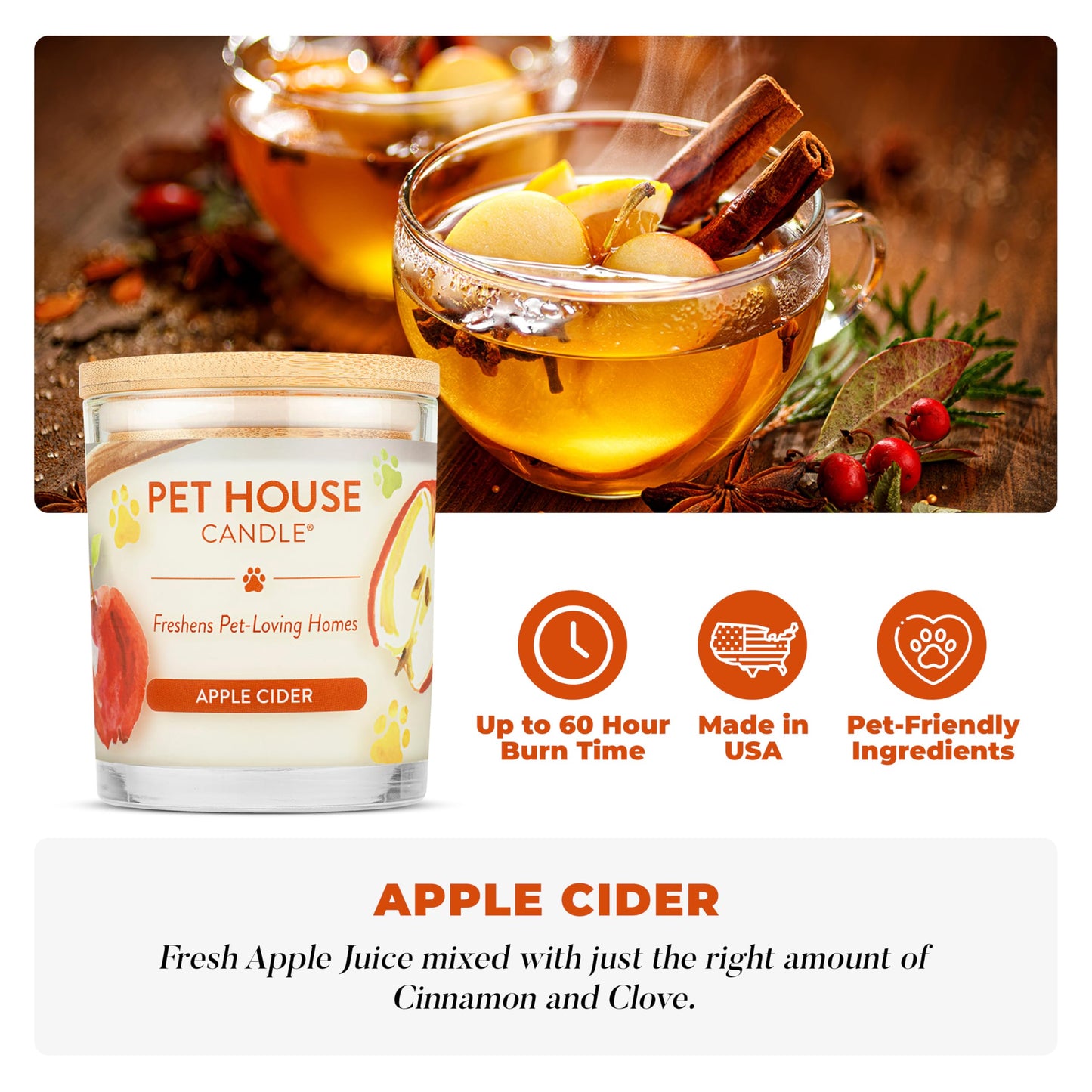 One Fur All Pet Odor Candles 2 Pack, Plant-Based Soy, Clean Burning Scented Candles for Pet Loving Homes - Pumpkin Spice, Apple Cider 2 Pack