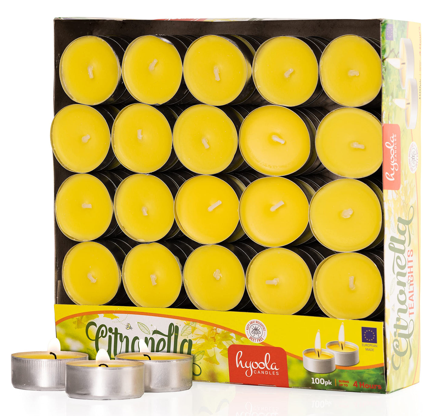 Hyoola Tealight Citronella Candles - Anti Mosquito Candle - 4 Hour Burn - 100 Pack - DEET Free