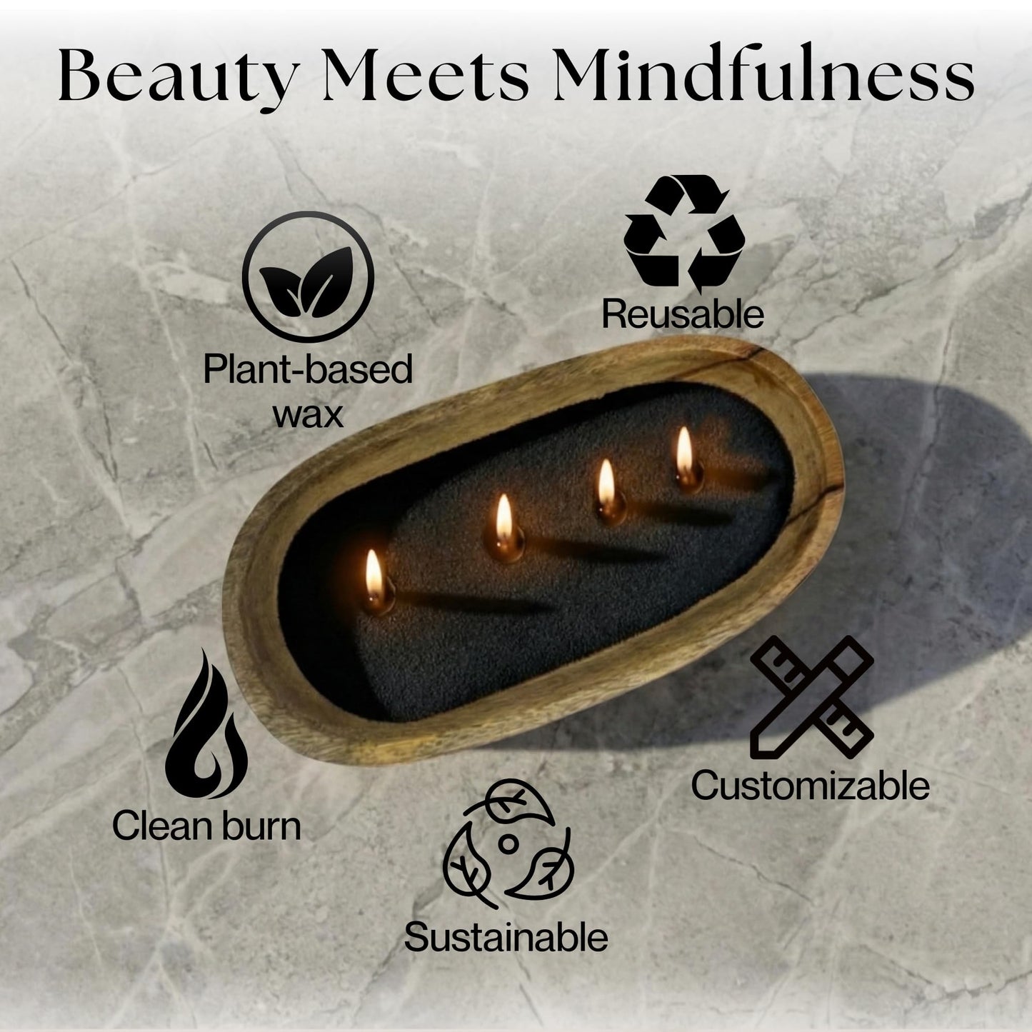 LILY LADUE Black Sand Candle Kit - 1Lb/16Oz Pearled Candles Sand and Wicks (24) with Wood Holder, Unscented Aroma Beads, Reusable Pearled Candle Wax for DIY Home Kit, Powder Beads Refill Available