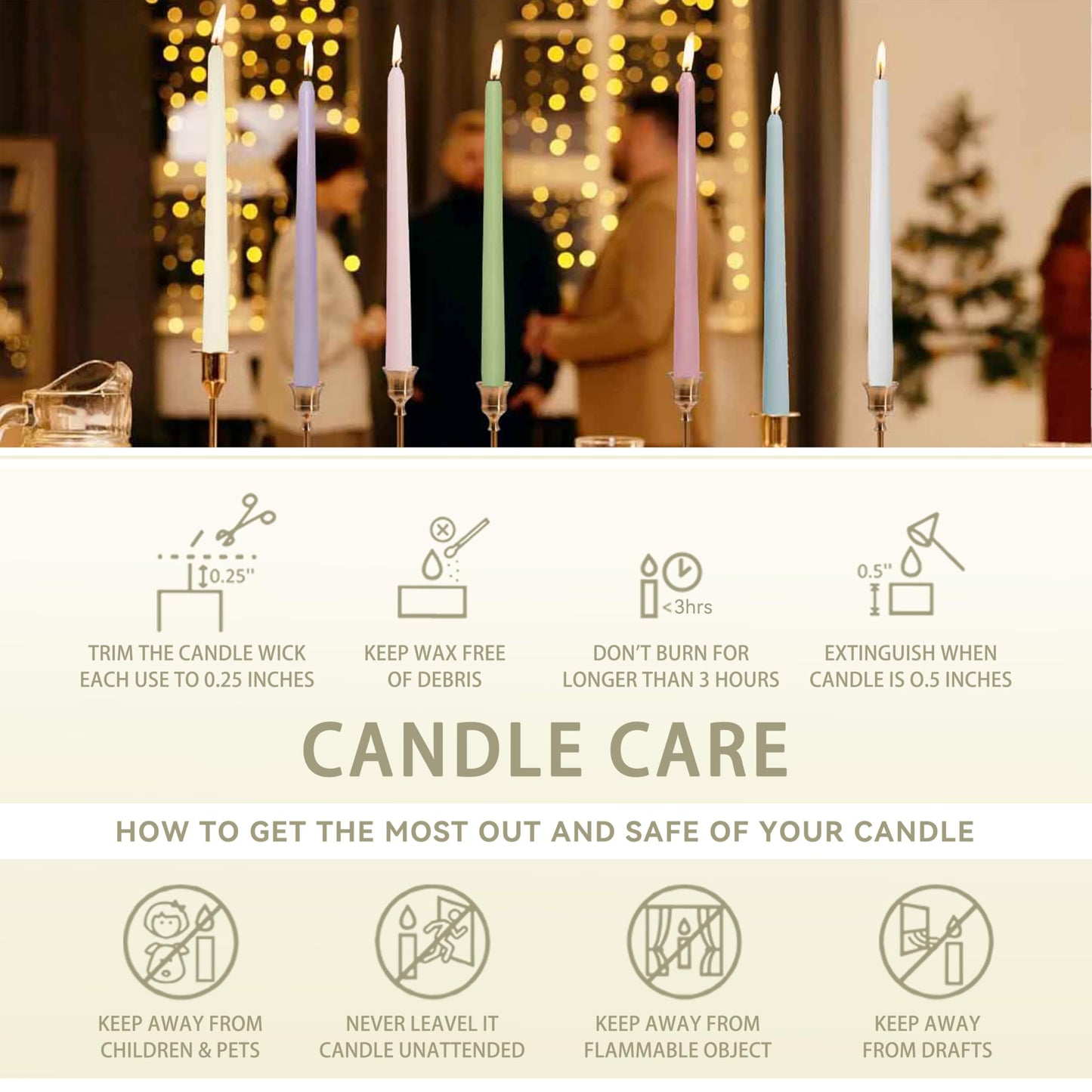 Ivory Taper Candles 4 PCS Vanilla Cream Scented Candles 10 inch Long Candlesticks for Wedding Festiva Dinner Decor
