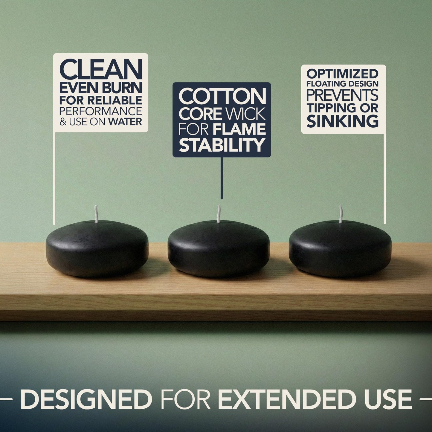 Floating Candles 3 inch Black Unscented Dripless Wax Discs | Made in USA Long Burning Floating Candles for Centerpieces 8-10 Hour Burn Time, Weddings, Parties, Home Décor & Holidays - Royal Imports