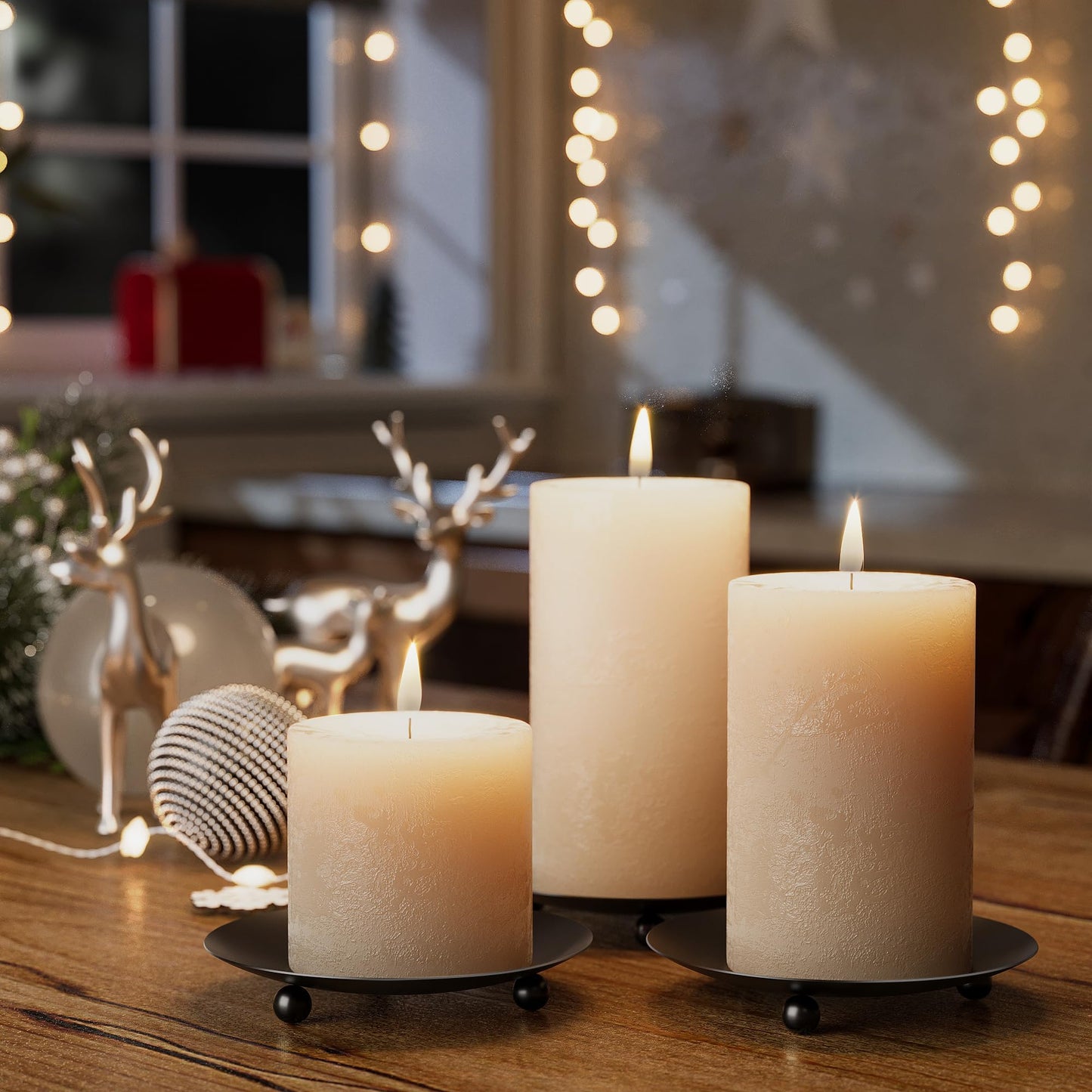 Apsvwys Black Candle Holders for Pillar Candles, Set of 6 Premium Metal Candle Plates Candle Stand for LED or Wax Candles, Decorative Pillar Candle Holder Dish for Table Centerpiece