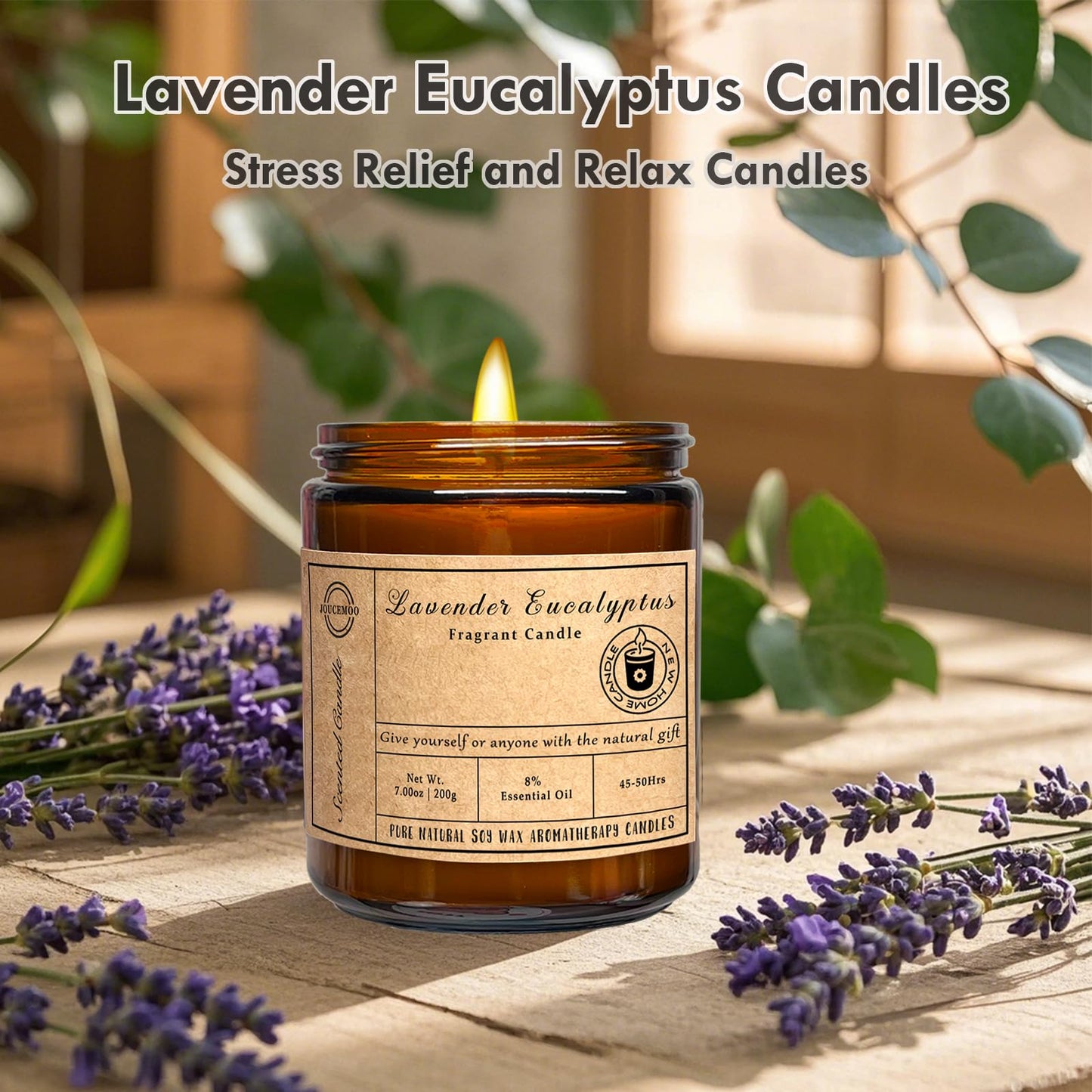 Scented Candles - Lavender Eucalyptus Candles for Home Scented, 7oz Soy Wax Aromatherapy Candle, Stress Relief, Calming Candle for Relaxation, Non Toxic, Birthday Gifts for Women & Men