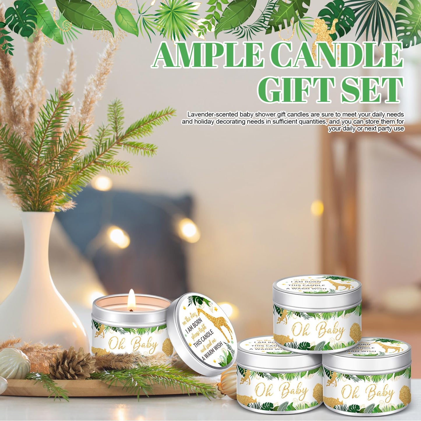 MTLEE 24 Pcs Jungle Animal Baby Shower Party Favors Candles Lavender Scented Baby Shower Favors for Guests Rustic Tealights Candles Gender Reveal Return Gifts (1.2 oz, Khaki)