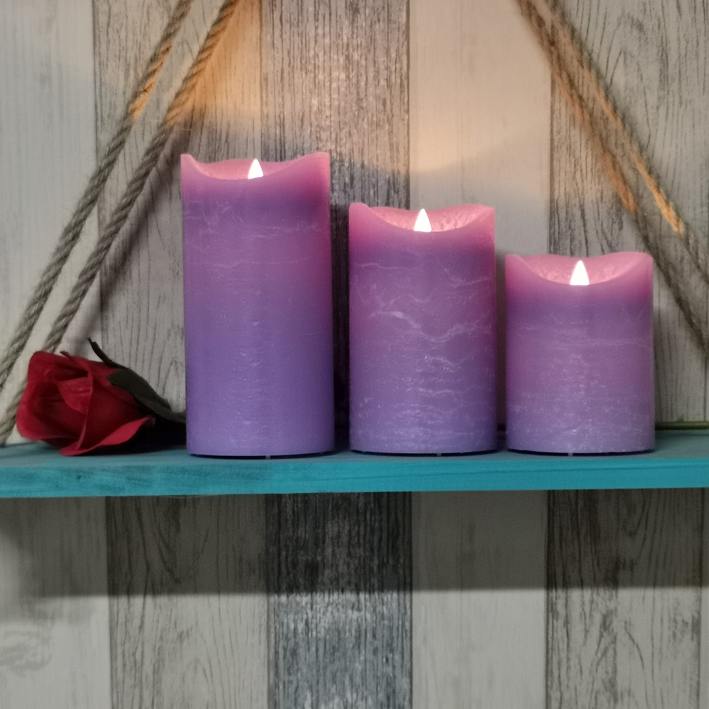 CANDLE CHOICE Battery Operated Flameless Candles with Timer Real Wax Realistic Flickering Electric LED Pillars Automatic Built-in Daily Cycle 6-hour on 18-hour off 3 PCS Rustic Texture Lavender Purple