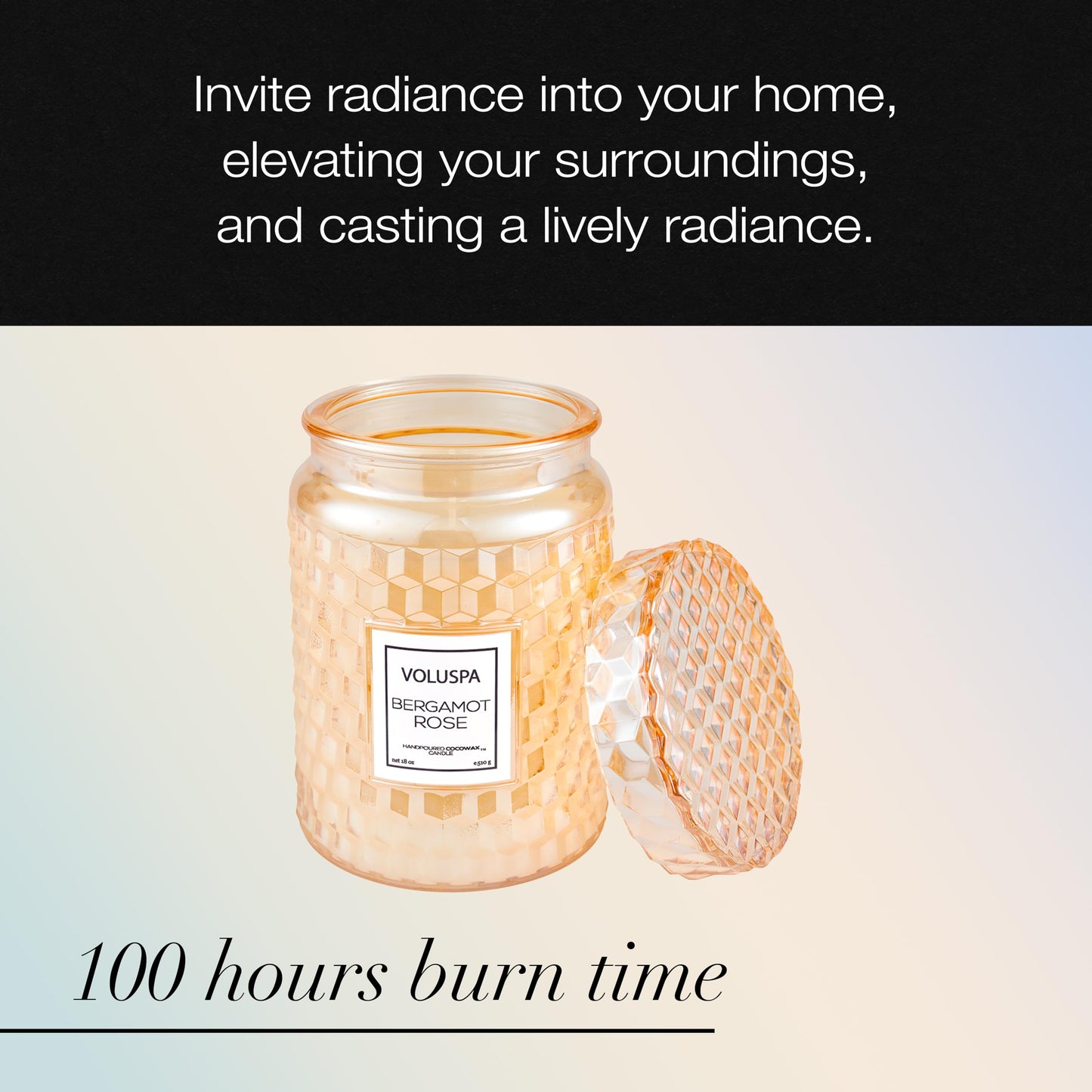 Voluspa Bergamot Rose, Large Candle Jar, 18 oz, 100 Hour Burn Time, Coconut Wax for Clean Burning, Handcrafted in the USA