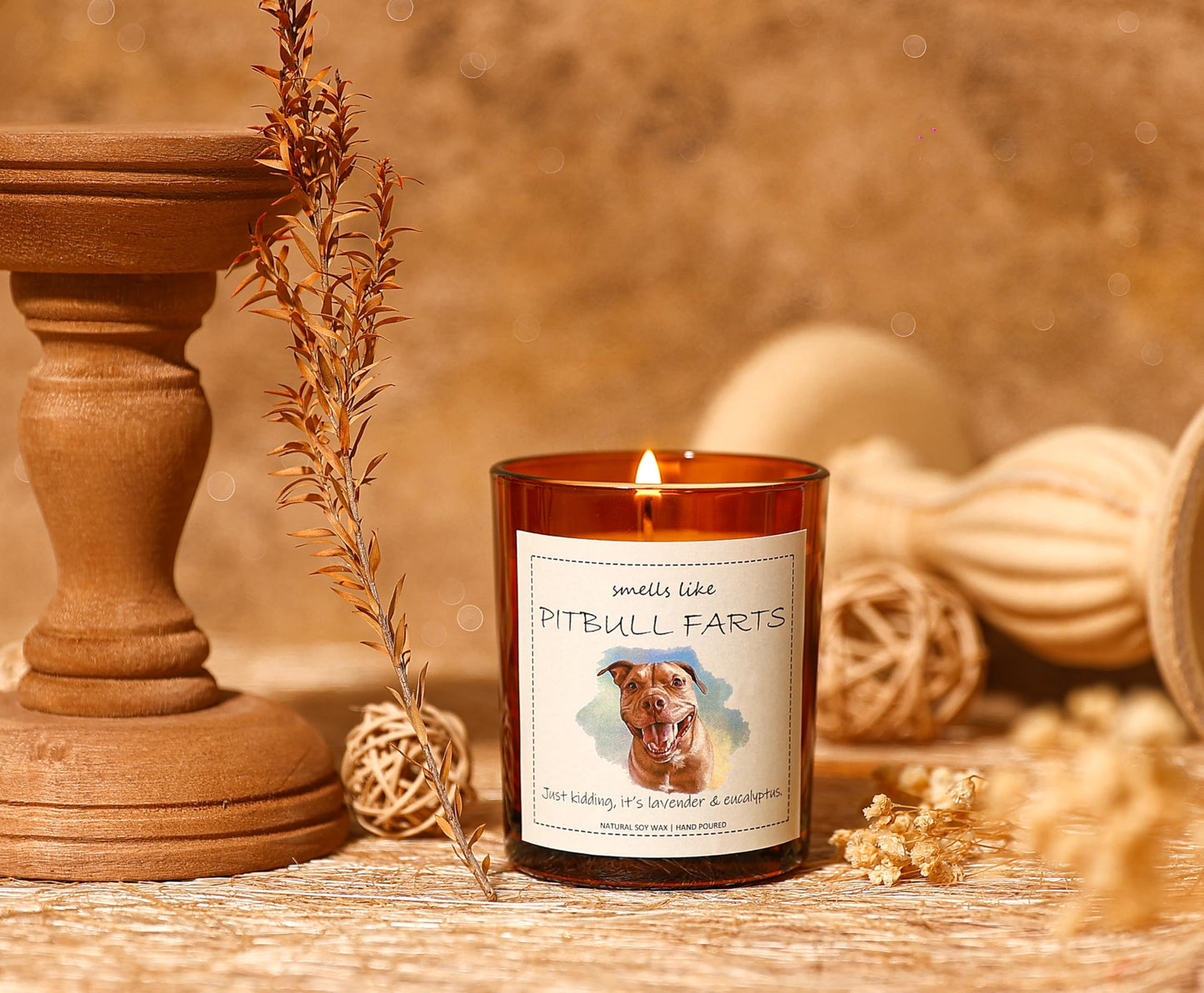 Pitbull Gifts & Decor, Pitbull Gifts for Women, Dog Farts Candle - Lavender & Eucalyptus, Crafted by Natural Soy Wax & Natural Essential Oils