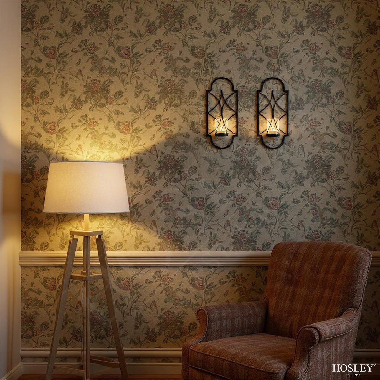Hosley Set of 2 Iron Tealight Wall Sconces – 12” Decorative Candle Holders for Home Decor, Living Room Bedroom Hallway, Wedding & Housewarming Gift