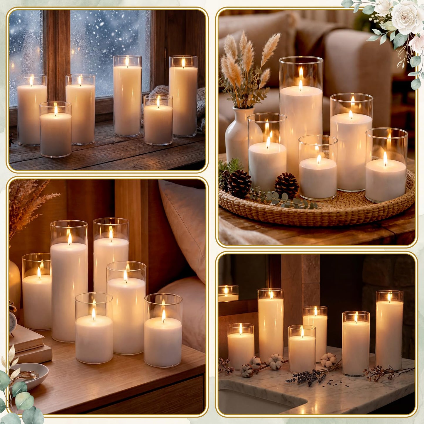 Gerrii 5lb Wedding Pearled Candles Sand and Wicks 6 Cylinder Glass Vase Weddings Centerpiece Refillable DIY Sands Candle Wedding Sand Ceremony Kit Gift for Bridal Shower Home Decor Holiday Party Gift