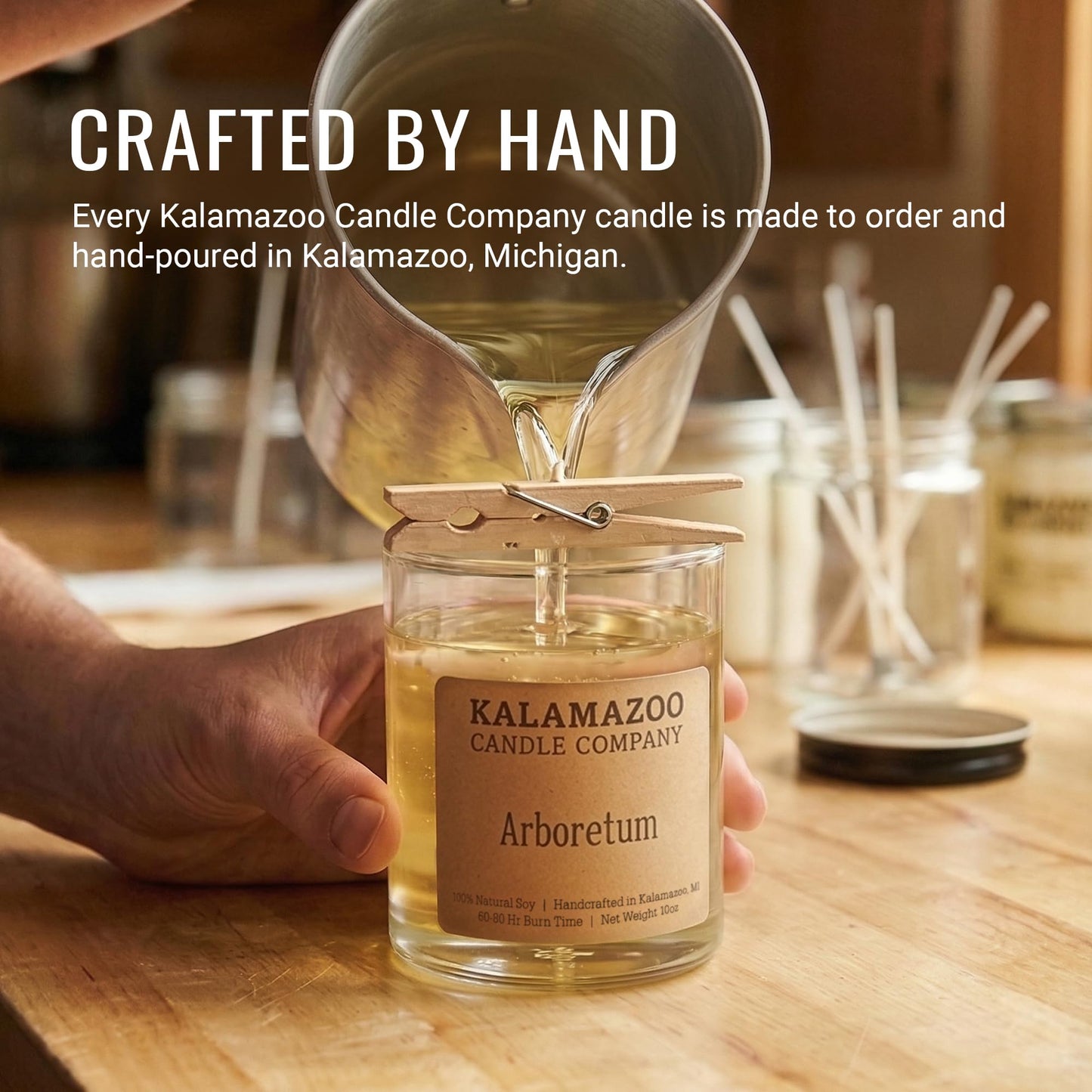 Kalamazoo Candle Company Hand-Poured Soy Wax Candle – 10oz Classic Jar, 60-80 Hour Burn Time – Made in USA, Highly Scented, Phthalate-Free (Arboretum)