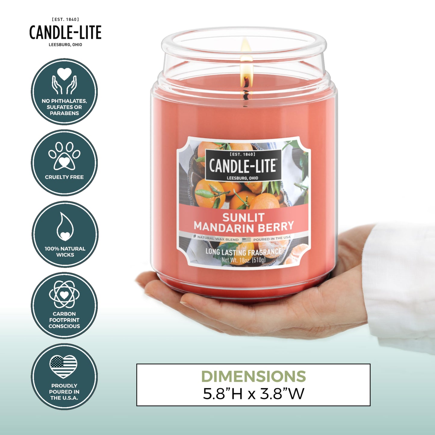 Candle-lite Scented Candles, Sunlit Mandarin Berry, 18 oz Jar, Proudly Poured in The USA, Aromatherapy Candle, Single-Wick with 110 Hours of Burn Time, Perfect for Creating a Refreshing Ambiance