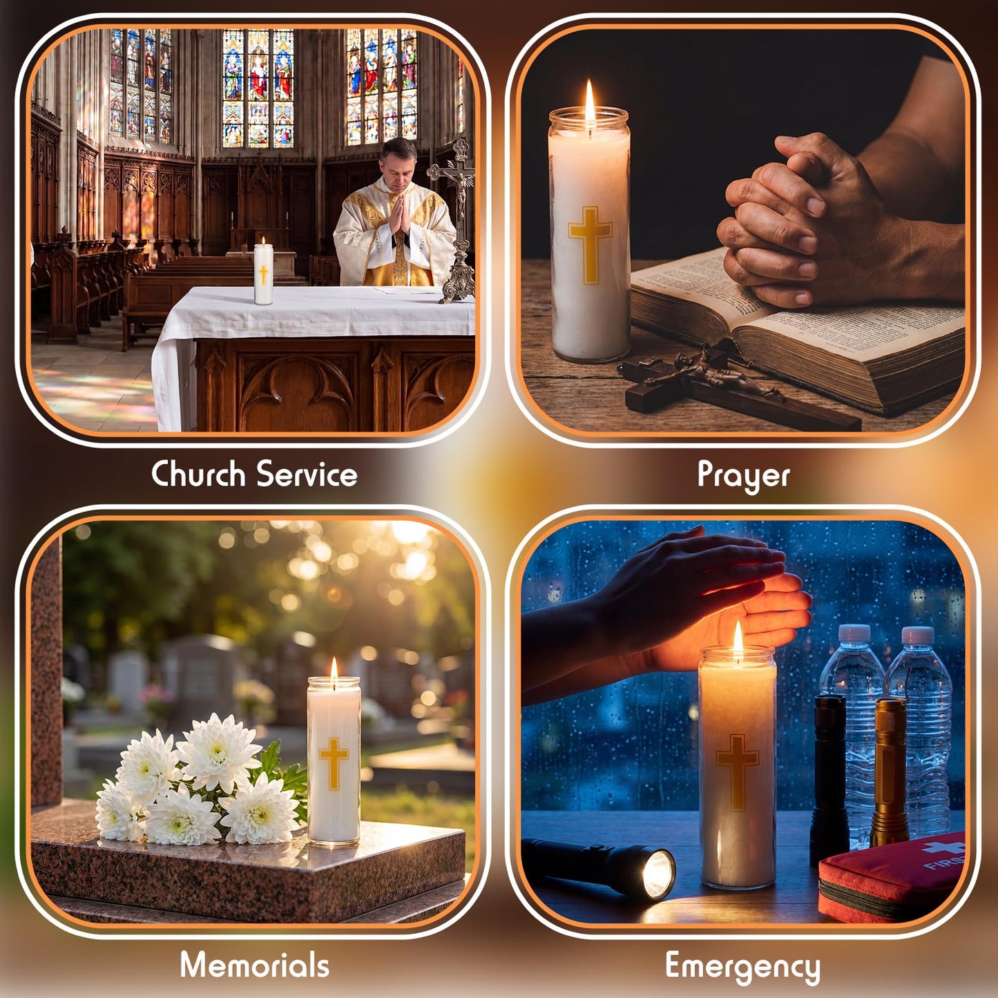 MTLEE 4 Pack Prayer Candles Clear Glass 9 Day Devotional Pillar Candles with 120 Hours Long Burn Time, Religious Candle Catholic for Memorials, Vigil, Meditation Church and Emergency Use