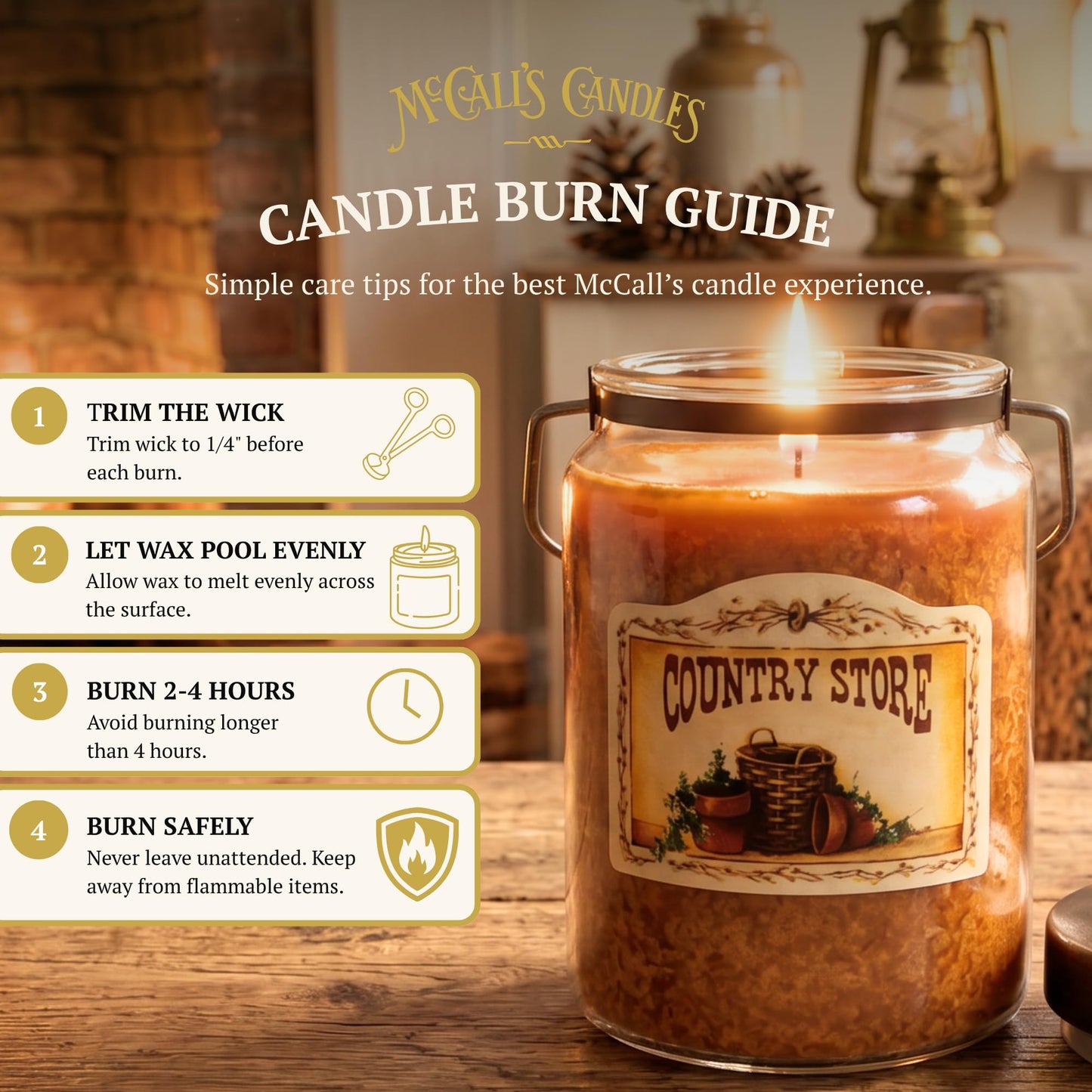 McCall’s Candles | Peach Tea | 26 oz Scented Candle | USA-Poured | Vintage Rustic Jar with Carrying Handle | Black Tea, Peach & Lemon Zest Fragrance