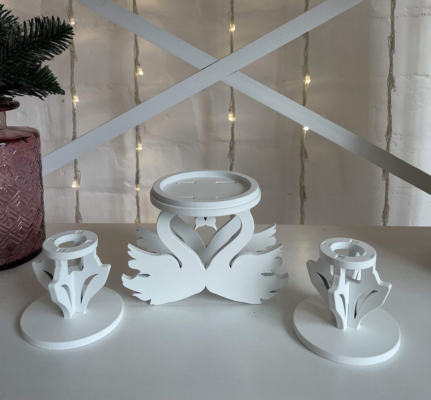 Magik Life Wooden Unity Candle Holder – Solid Triple Candle Stand – Handcrafted from Natural Wood – Painted in Safe Premium White Finish – Fits 2 Taper (0.80”) & 1 Pillar Candle (3”)