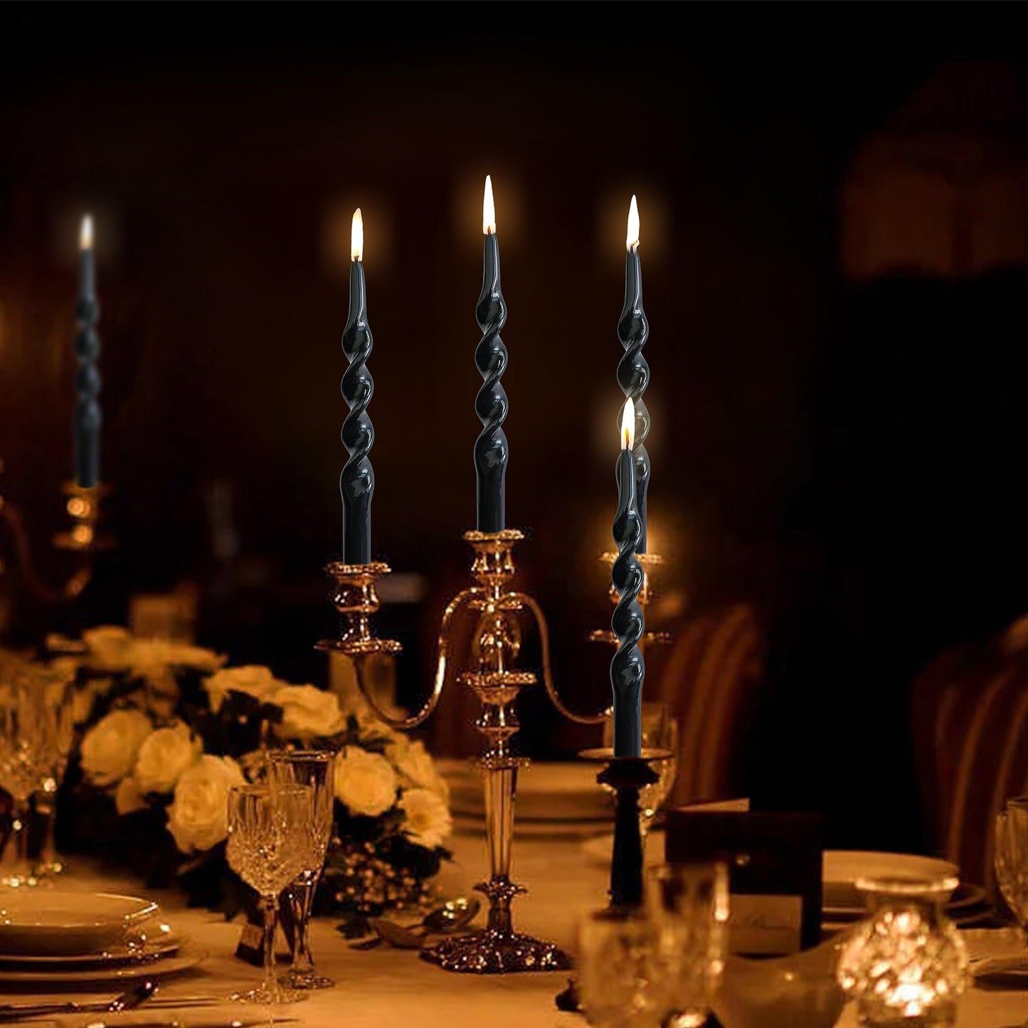 Black Taper Candles 10 Inch Twisted Taper Candle 4 Pack Halloween Candle Sticks Dripless Unscented Candles Stick for Wiccan Rituals Funeral and Memorial Services Wedding Home Party Decor