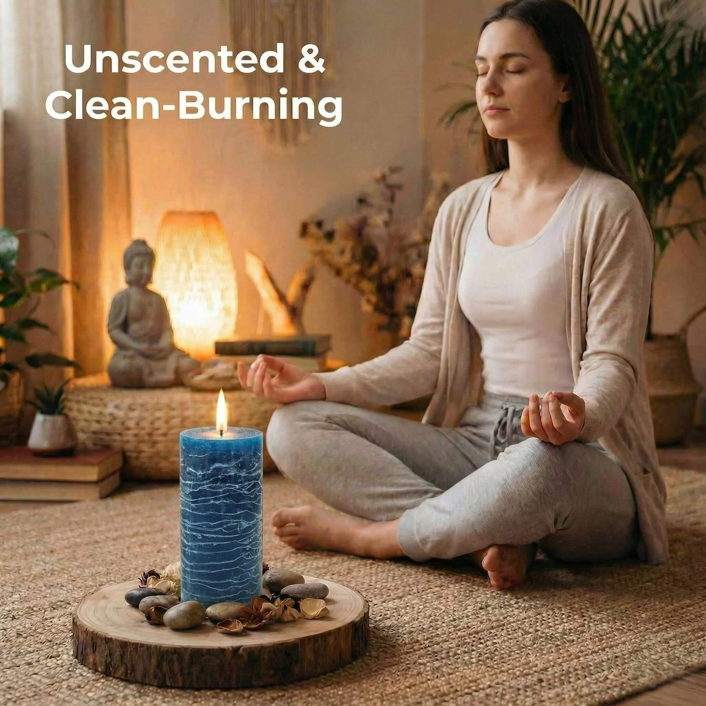 Richland Set of 3 Pillar Candles 3" x 6" Unscented (Navy Blue Rustic) for Weddings Home Holidays Relaxation Spa Church