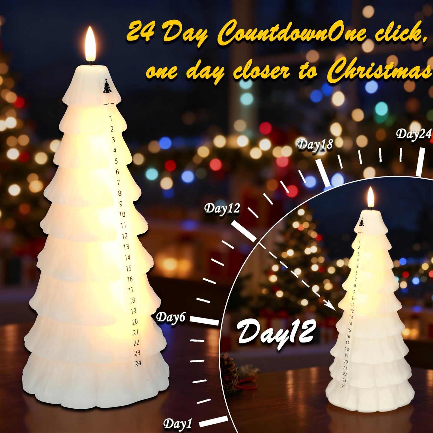 AFINETH Christmas Tree Candles with Remote, Real Wax Christmas Countdown Candle, Countdown to Christmas Battery Operated Candles, Xmas Flameless Advent Candle for Table Decor