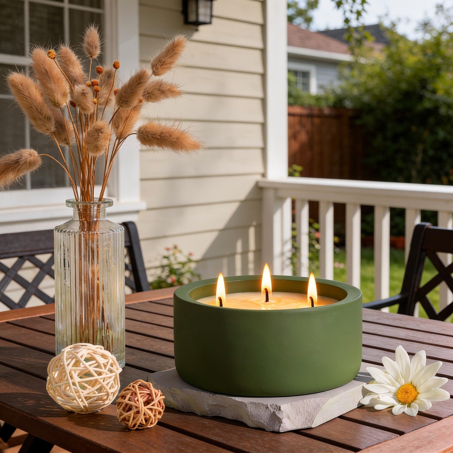 Viyffo 20oz Large Citronella Candles Outdoor, 3 Wick Citronella Candle, Non Toxic Soy Candles, Matte Green Ceramic Jar, Outdoor Candle for Patio, Porch, Backyard, Deck, Garden & Camping, Summer Decor