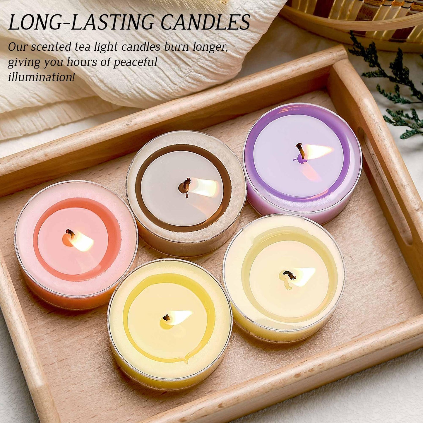 Scented Tealight Candles, 6Pcs Lemon Natural Soy Tea Lights Candle - 8 Hours Long Burning, Smokeless and Clean Burn for Home Decor, Dinner, Weddings, Party