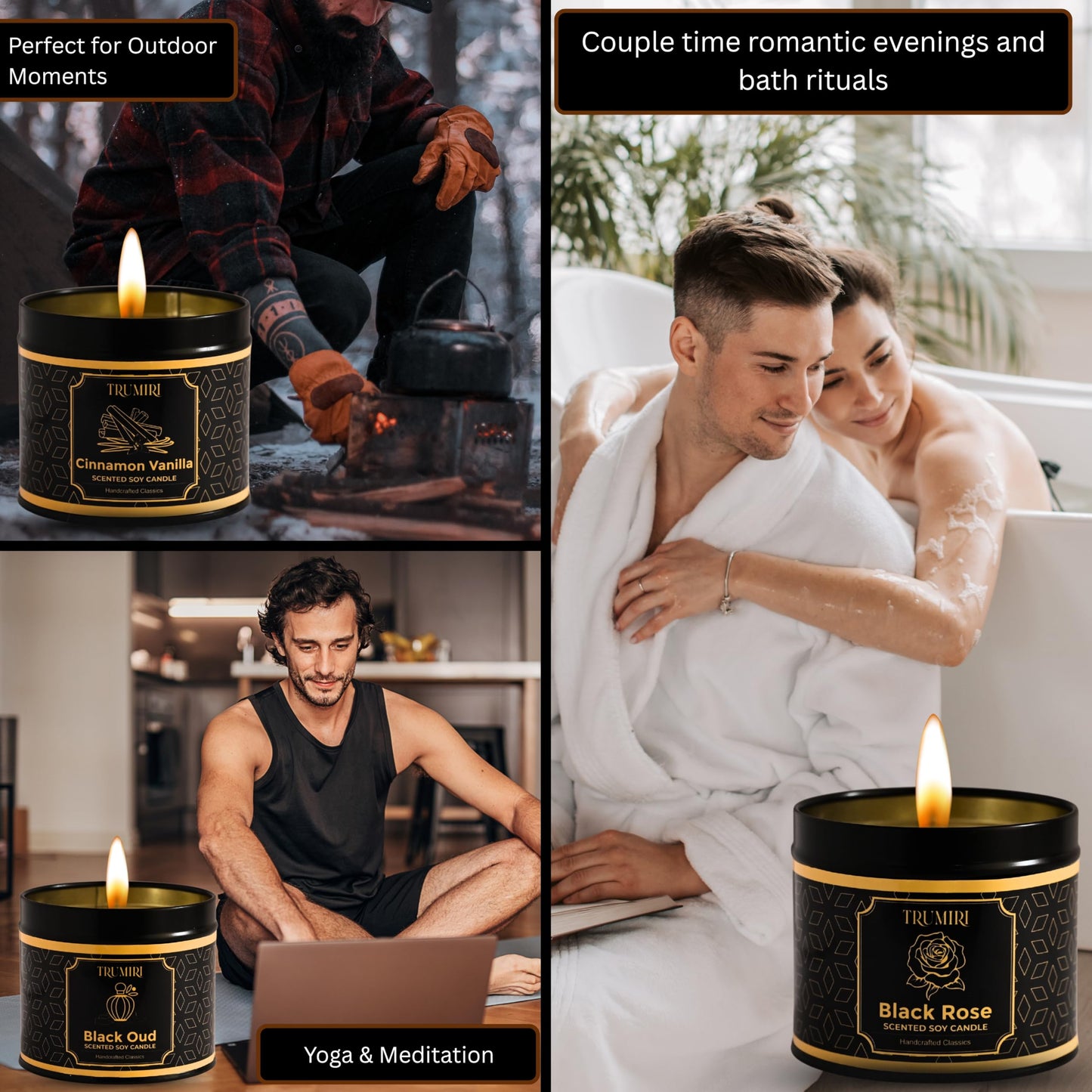 Candle Gift Set of 3 Sage Pine|Jasmine|Black Rose Strong Scented Soy Candels Natural Non Toxic Velas Aromáticas Favors for Women Coworkers Friends Guests Also for Fall Diwali Christmas Holidays