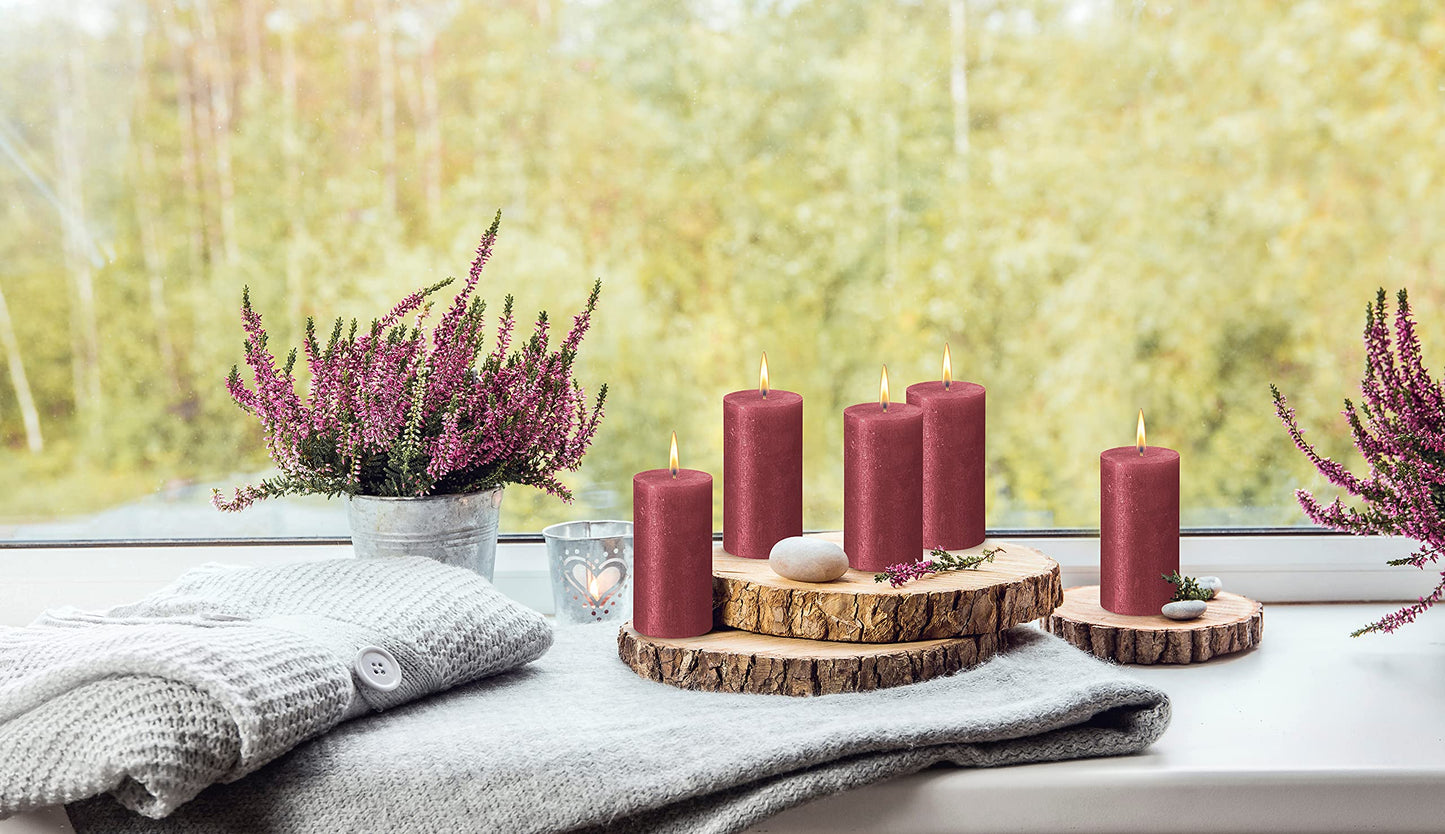 BOLSIUS Red Shimmer Metallic Pillar Candles 4 Pack - 2.75 X 5 Inches - Premium European Quality - Includes Natural Plant-Based Wax - Unscented Dripless Smokeless 60 Hour Party and Wedding Candles