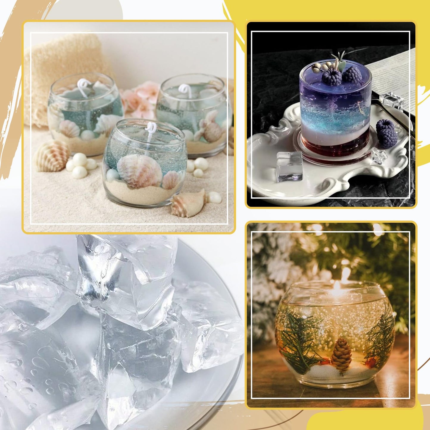 DIY Jelly Wax Candle Making Kit with Jars - Complete Transparent Gel Candle Maker Kit, Ocean Theme Gel Kit & Floral Jelly Wax Set, Includes Dried Flowers, Shells & Essential Oils