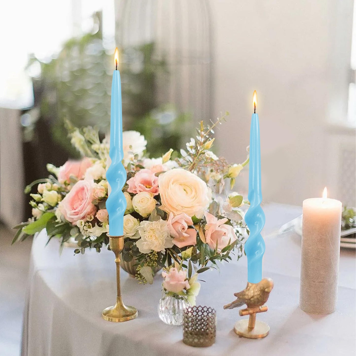 Blue Candle Sticks Spiral Taper Candles Twisted Candlestick Unscented Long Candlesticks Smokeless Tapered Candles for Home Wedding Party Dinner Home Decoration