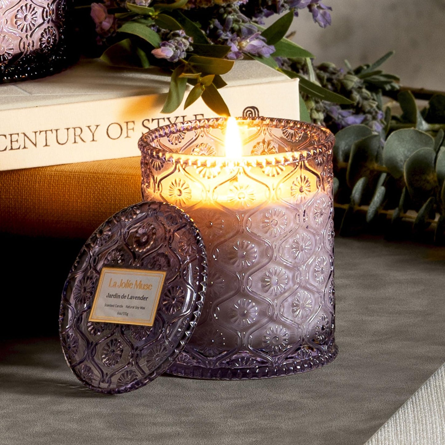 LA JOLIE MUSE Lavender Lilac Scented Candle for Home | Purple Jar Candle | Non Toxic Natural Soy | Relaxing Aromatherapy Candles | Luxury Gifts for Women | 40 Hrs