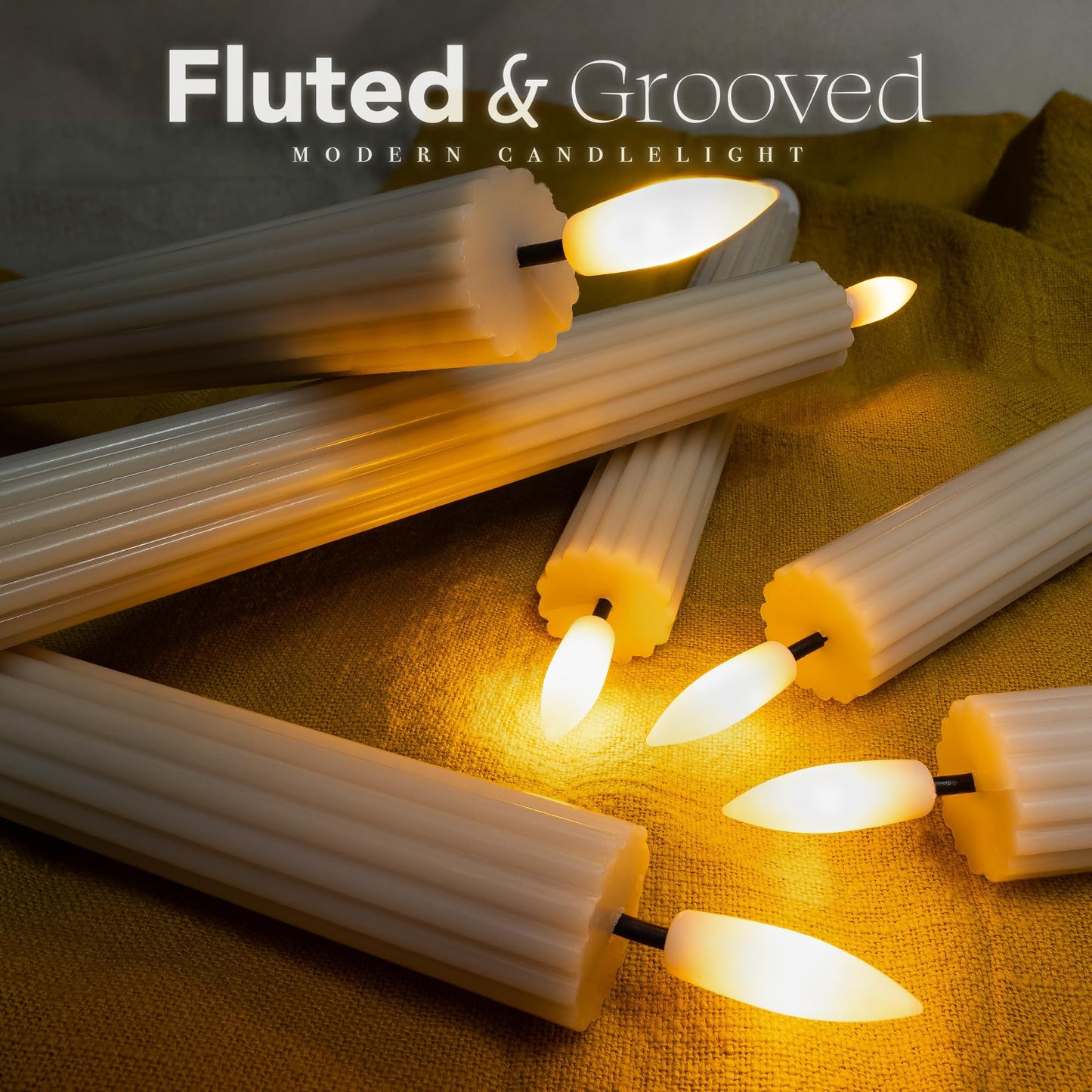 West Ivory 12 Pack, 10" LED Flameless Cream Beige Fluted Ribbed Grooved Taper Candles, Remote & 24h Timer Memory, On/Off Button, Dimmable, Flicker Mode, Battery Operated, Christmas Menorah Wedding