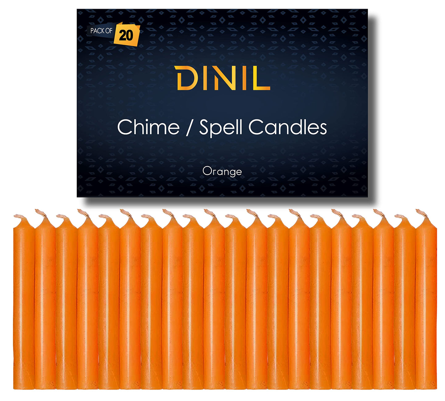 Dinil – Set of 20 Orange Spell & Chime Candles – Premium Mini Taper Candles for Rituals, Prayer, Birthdays, Meditation, Altar, Spells, Chime Candles - 4 Inch Tall, Unscented (Orange)