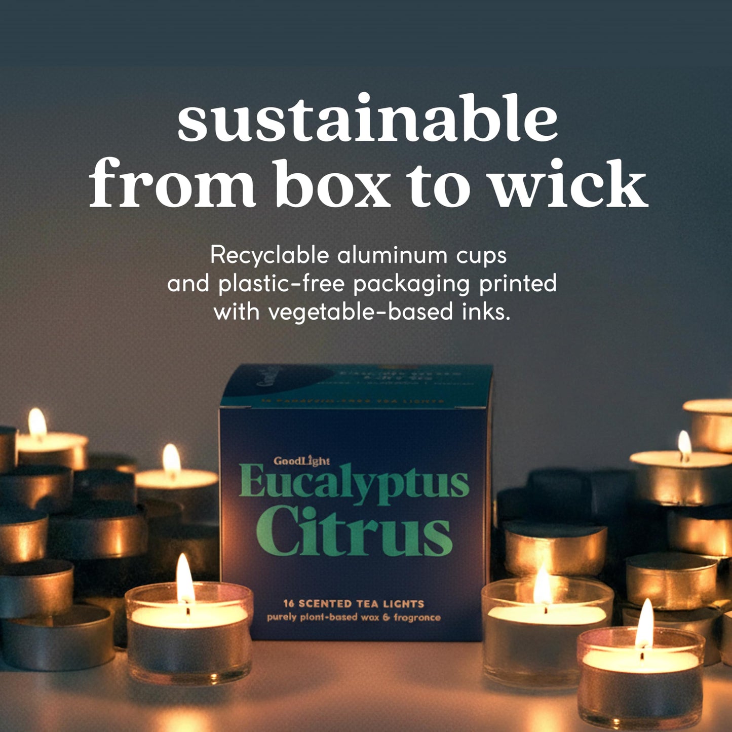 GoodLight Scented Vegan and Paraffin-Free Tea Light Candles (16 Count, Eucalyptus Citrus)