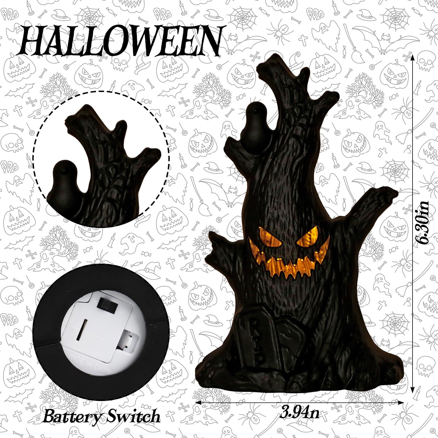 Halloween Lanterns Decoration 6.3" Height Retro Hanging Lamp Halloween Dead Tree Flameless Candle Holder Day of The Dead Lantern Gift for Home Tabletop Trick or Treat Party Supplies