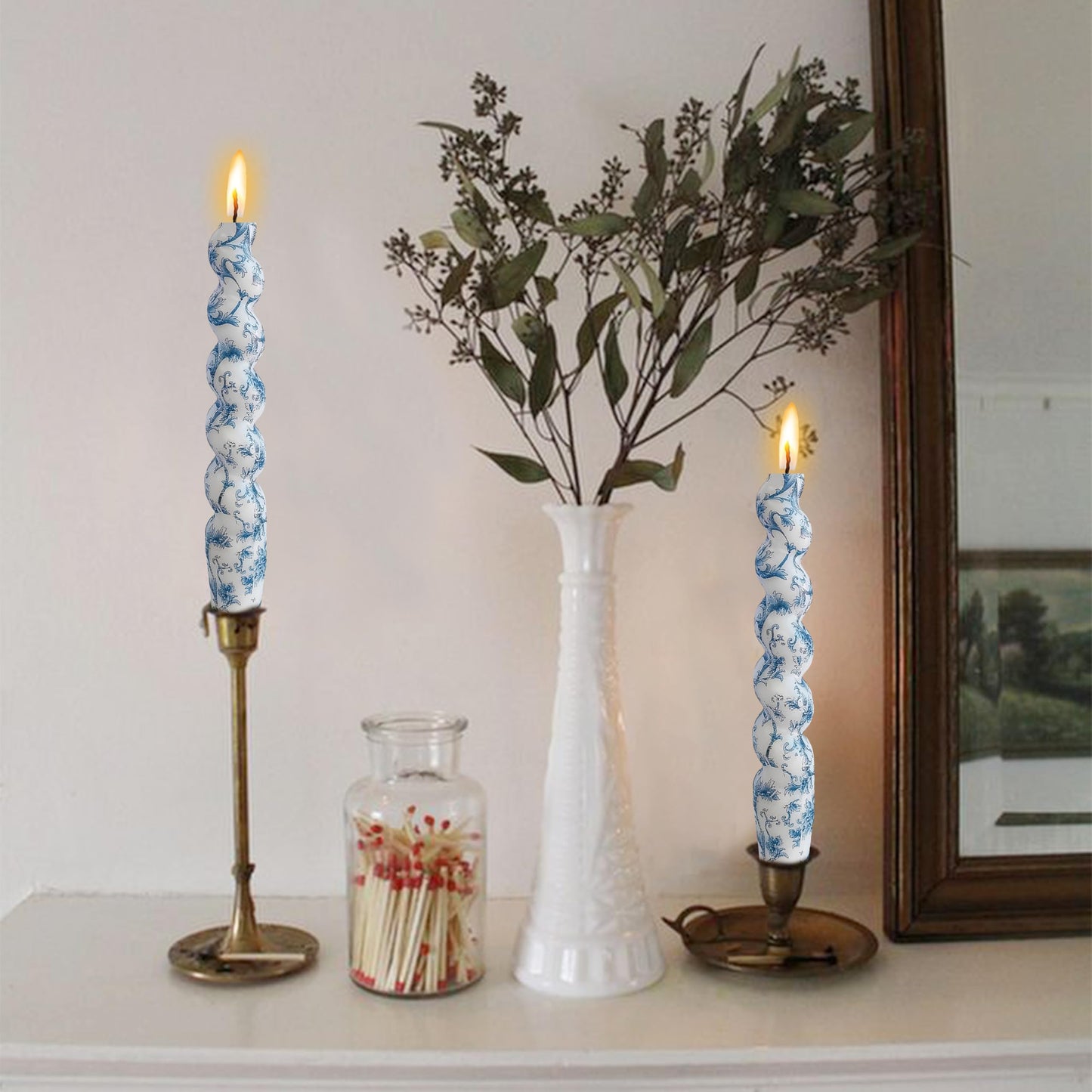 Spiral Candles Printed Candlestick Set of 2 Short Taper Candle Twisted Candlesticks Tapered Candles for Home Wedding Women Gifts