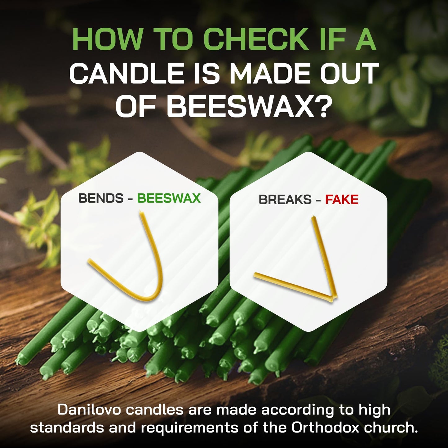 Danilovo Thin Taper Beeswax Candles - Honey-Scented, Decorative Candles Ideal for Birthday Decoration or Church Prayers - Green Drip Free, Tall & Smokeless Pack of 50 pcs, 7.3 x 0.24 inch