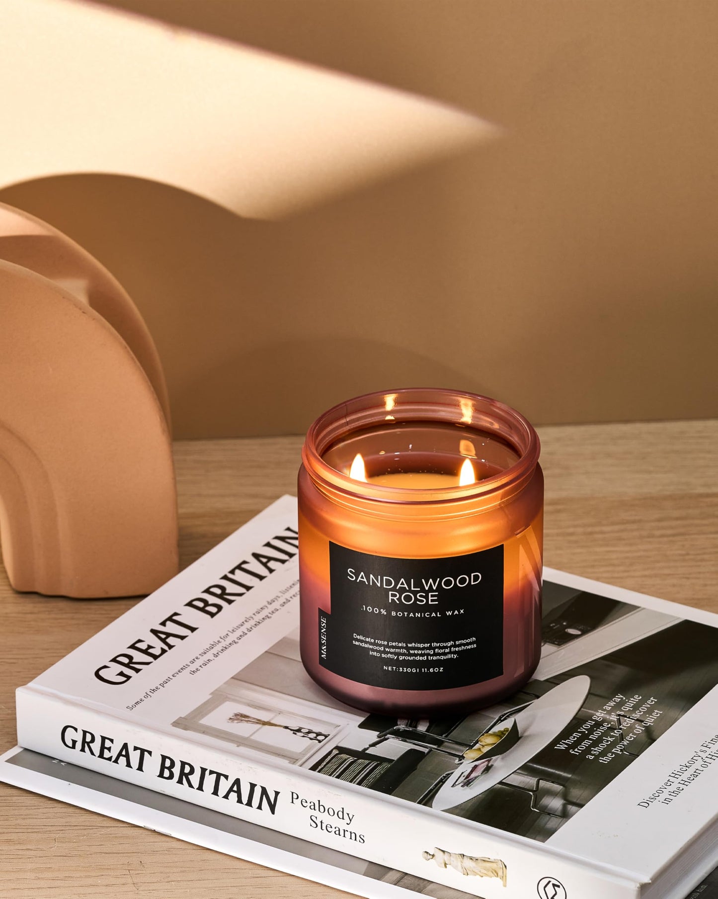 M&SENSE Sandalwood Rose Scented Candle - 11.6oz Natural Soy Wax Non Toxic 70-Hour Burn Long Lasting Candle, 2-Wick Strong Scent for Home - Slow-Burning Housewarming Gift for Men & Women