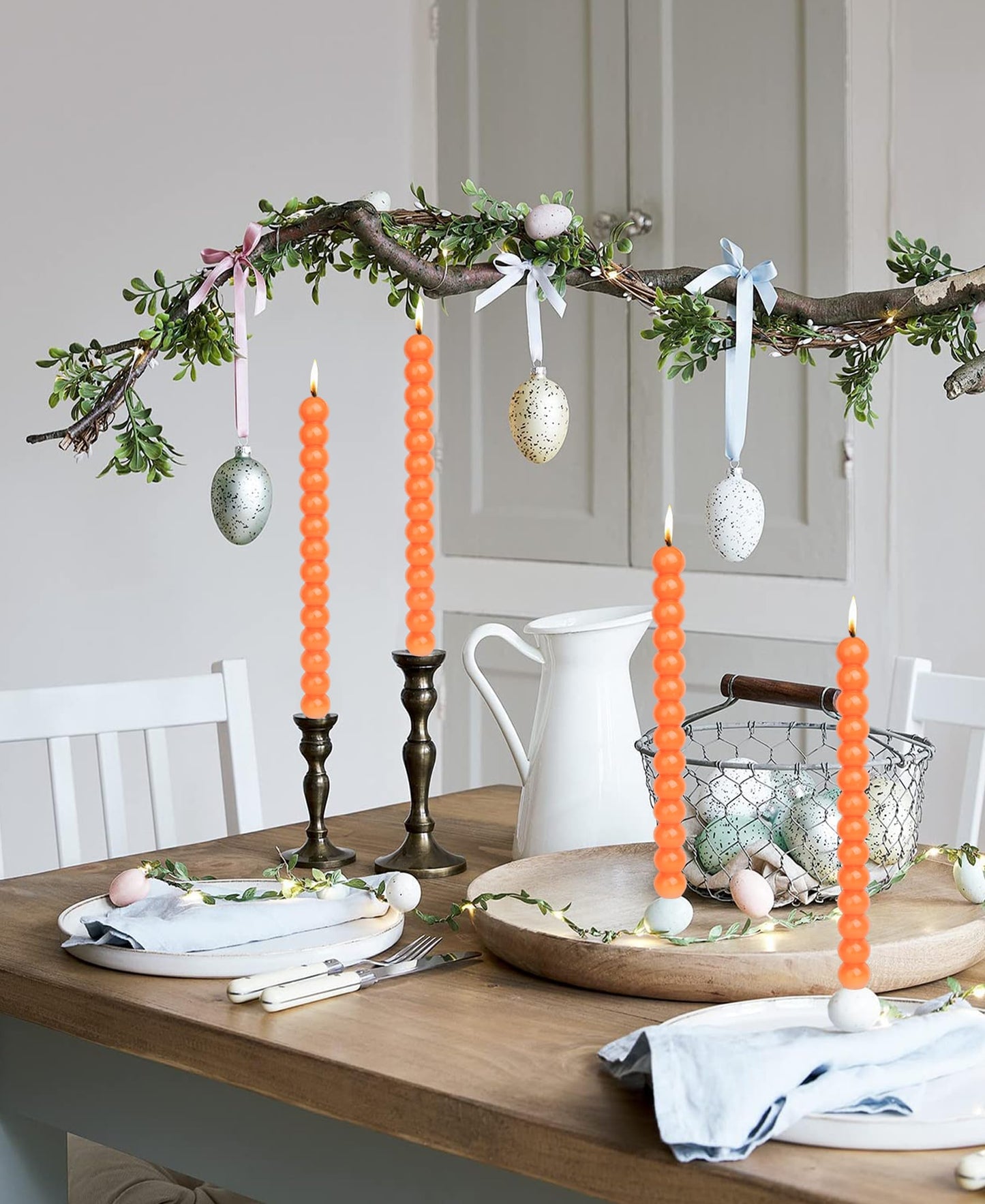 LPUSA Orange Spiral Taper Candles Halloween Decorations Candle Conical Stick Candles for Holiday Wedding Party Wax Unscented Dinner Candle Dripless,H 10 Inch,4pcs（Orange-B）