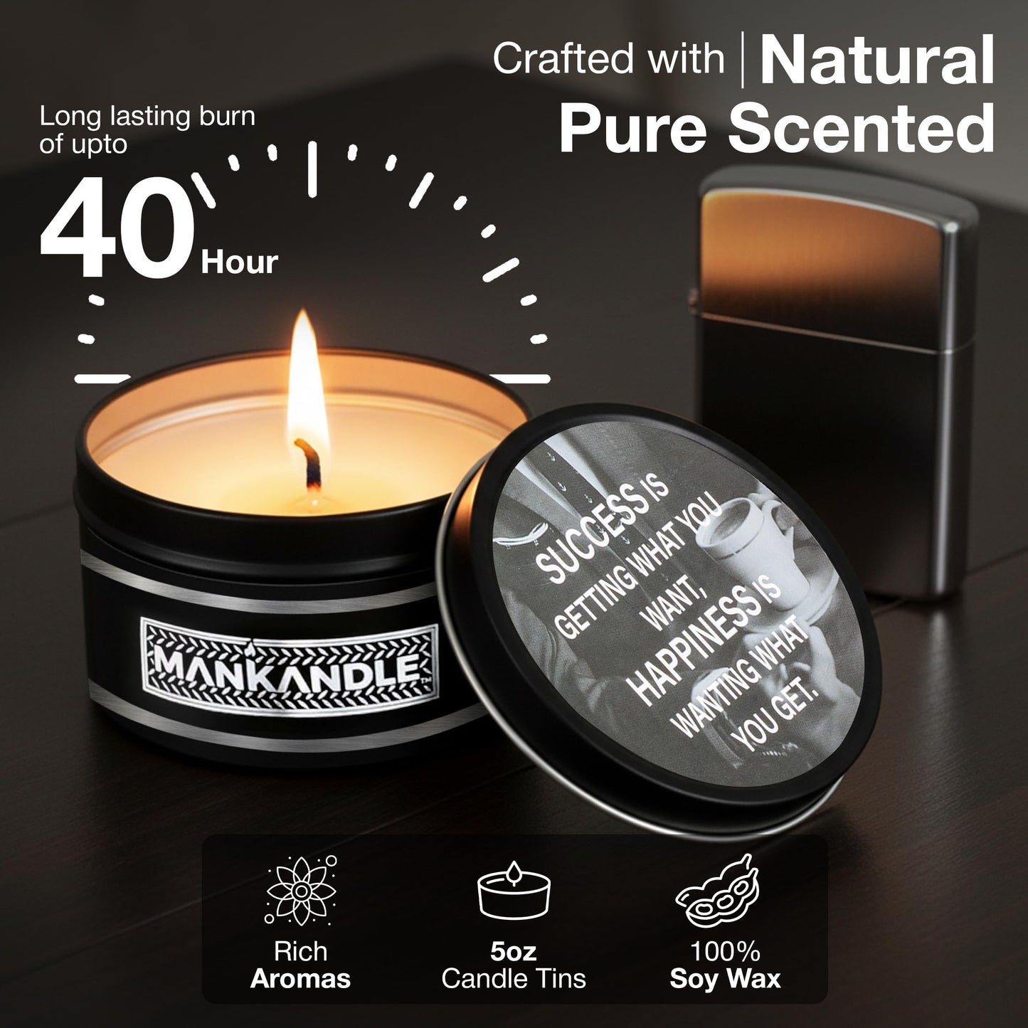 Majestic Zen Premium Scented Candles Gift Set for Men | 6-Pack Soy Wax Candles with Relaxing Masculine Scents | Inspirational Candle Gift for Him | Stress Relief Aromatherapy Candle Set