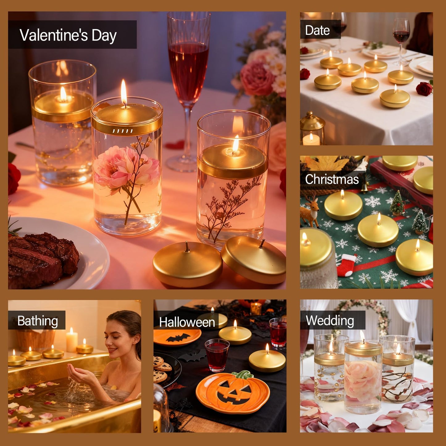 3 inch Floating Candles 36 Packs Gold Floating Candle for Centerpieces 8-9 Hours Floating Candles 3” Water Candles for Cylinder Vases, Pool, Wedding, Mother's Day