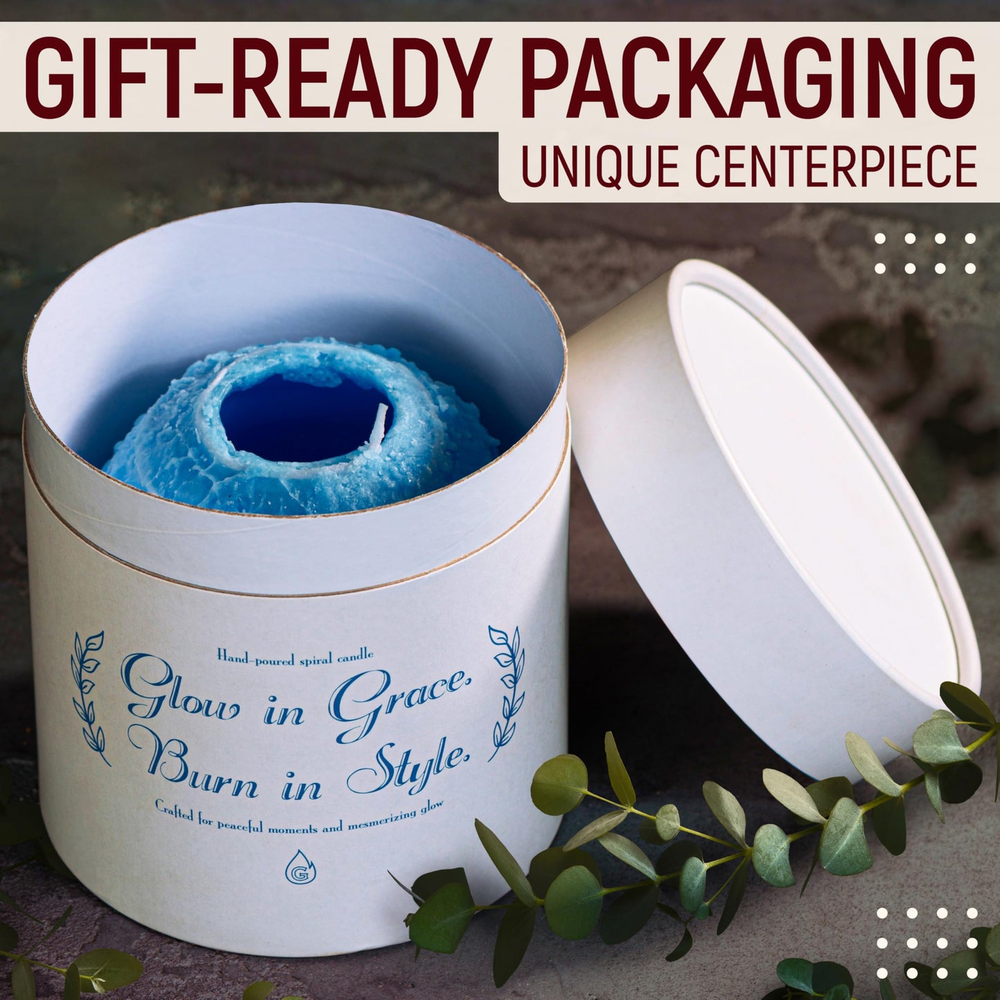 Spiral Candle Burn Around, Unscented Unique Shaped Candle on Metal Base, 4.5" Blue Beeswax Soy Wax Candle, 4h Burn, Twisted Wave Design, Gifts for Him Her, 10oz