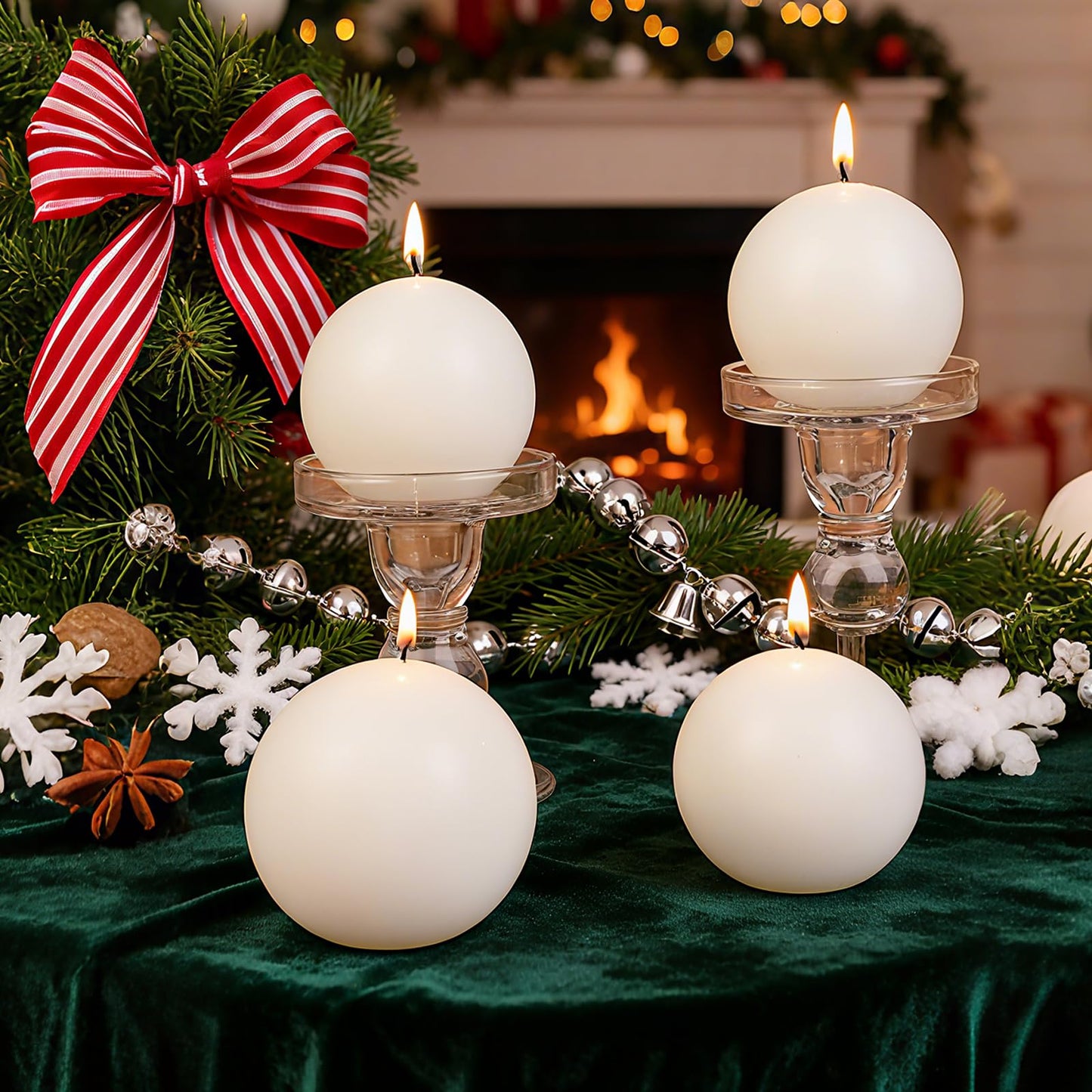 3 in Soy Ball Candles,4 Pack Hand-Poured Natural Soybean Wax Round Pillar Candles,Elegant White Candles-26H Long Burning Time,Dripless,Unscented,Smokeless Candles Dinner Table,for Wedding,Home Decor