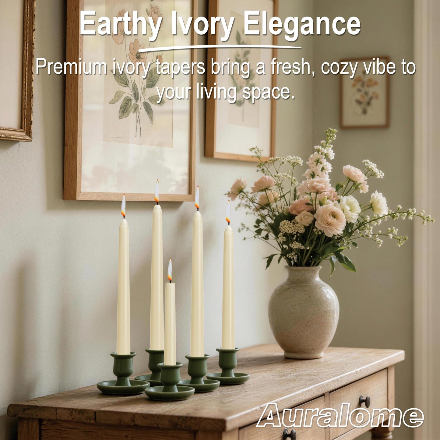 Auralome 10-Inch Ivory Taper Candles - Dripless Smokeless Tapered Candle Cream Unscented Candlesticks Paraffin Wax Long Slow Burning Tall Candle Sticks for Dinner Business Wedding Restaurants 12 Pack