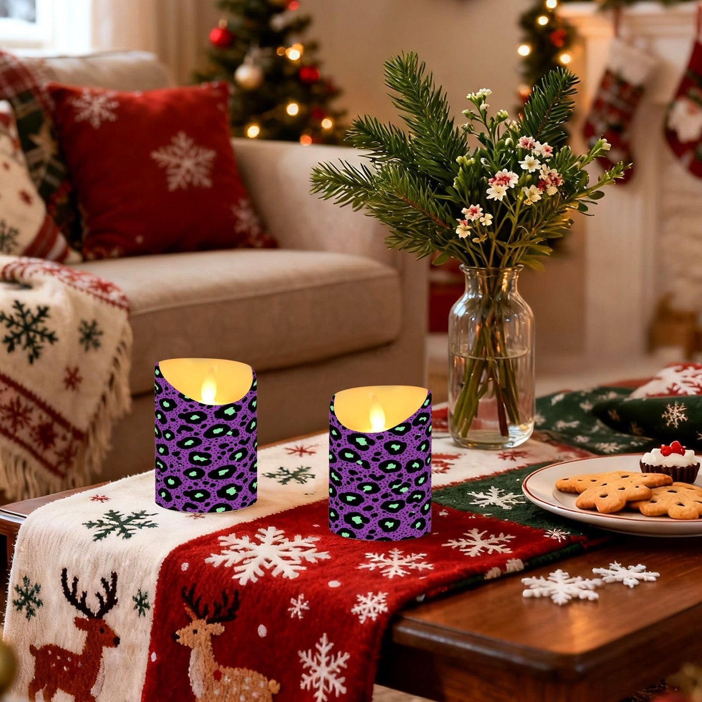 Gravopti Leopard 2 Pack Flameless LED Pillar Candles with Remote & Timer, Battery Operated, Flickering Wax Candle for Wedding, Romantic Home & Party Decor