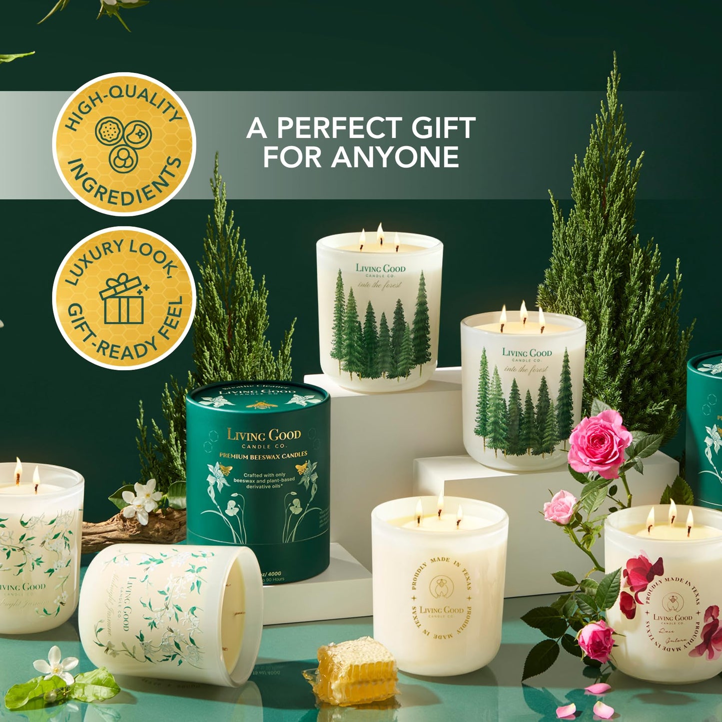 Into The Forest – Pine & Eucalyptus Essential Oils – Pure Beeswax Candle – Fresh, Calming Aromatherapy for Stress & Anxiety Relief – 90+ Hour Burn – Inspired by the Pacific Northwest - 15 Oz