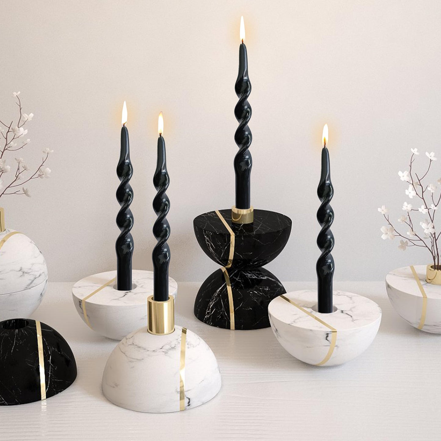 Black Taper Candles 10 Inch Twisted Taper Candle 4 Pack Halloween Candle Sticks Dripless Unscented Candles Stick for Wiccan Rituals Funeral and Memorial Services Wedding Home Party Decor