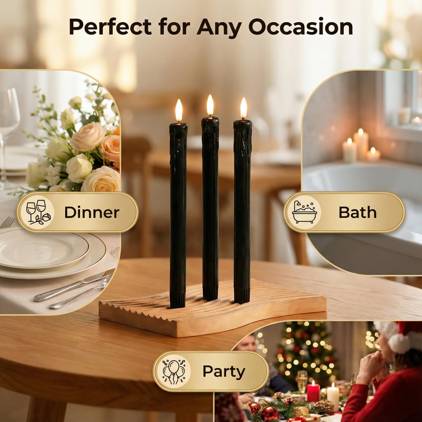 Eywamage Black Dripping Wax Flameless Taper Candles with Remote, Flickering LED Wax Candlesticks Battery Operated Set of 6