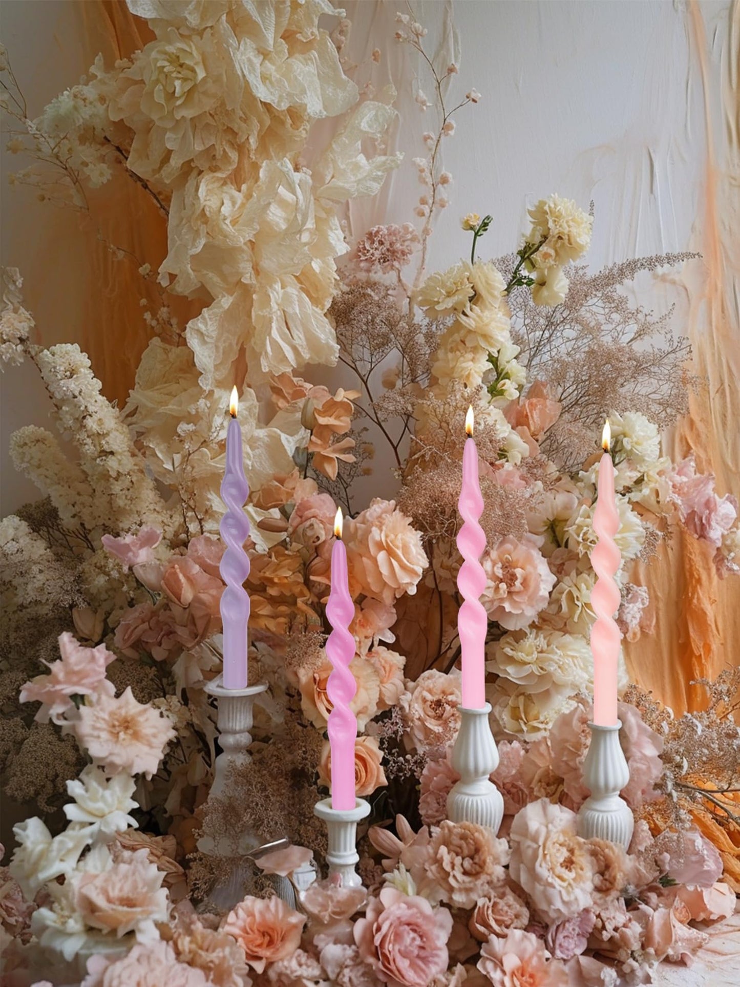 LPUSA Spiral Taper Candles Gradient Pink Twisted Candle Conical Stick Candles for Holiday Wedding Party Wax Unscented Dinner Candle Dripless,Christmas Gift H 10 Inch, 4pcs（Gradient Pink-B）