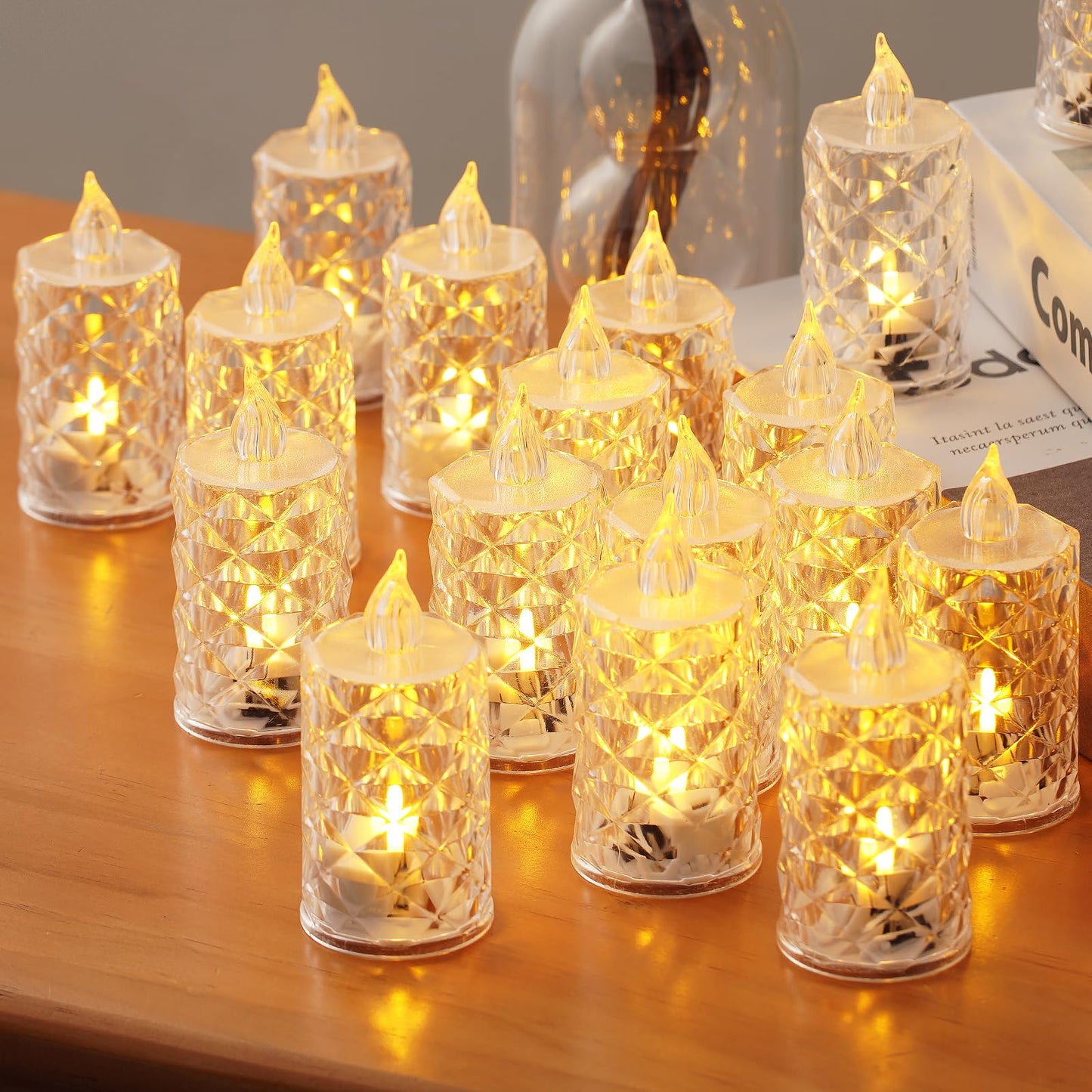 24-Pack Flameless Candles, Battery Operated Crystal LED, 200+H Runtime – Realistic Flickering Light for Table Centerpiece, Safe for Mother's Day, Father's Day, BBQs, Outdoor & Family Gatherings
