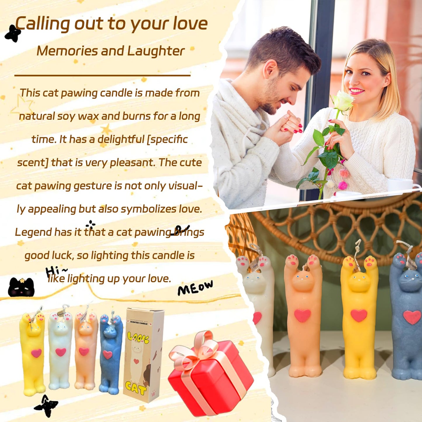 4 Pack Cute Cat Candle Set, Aroma Soy Wax Decorative Candle, Handcrafted Natural Scented Aesthetic Candle Set for Table Photo Prop Birthday Gift, Prefect for Meditation Stress Relief Mood Boosting