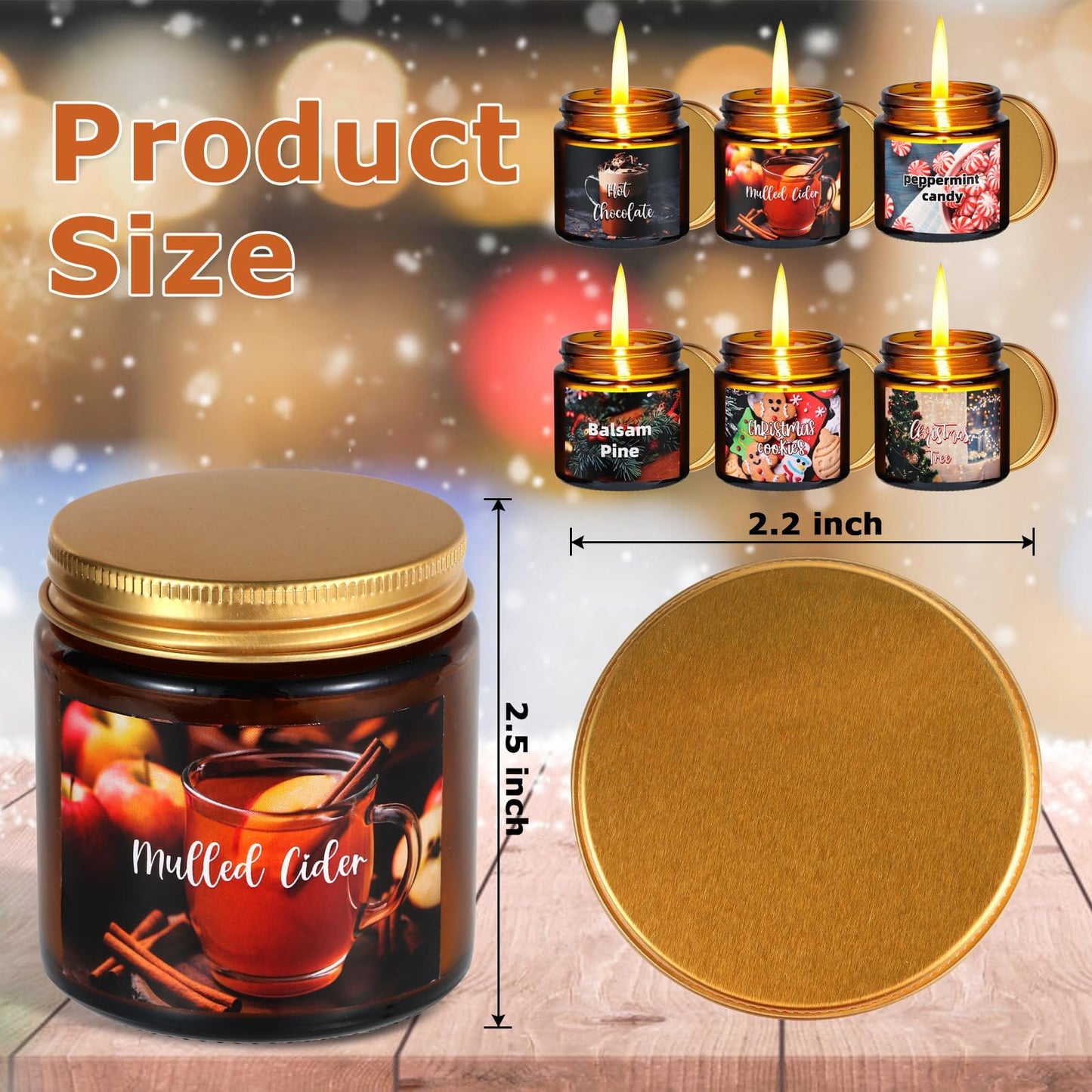 6-Piece Scented Candle Gift Set - Christmas Tree, Cookies, Candy, Pine, Chocolate, Mulled Cider